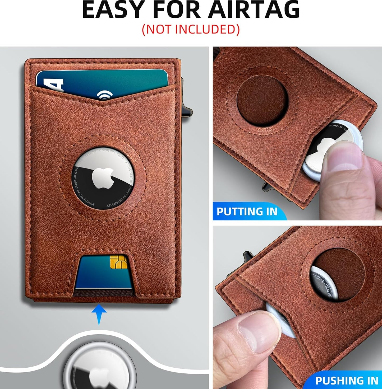 Airtag Wallet for Men,with Money Clip Gift Boxed,Slim Front Pocket Wallet RFID Blocking Metal Case Smart Pop-up Credit Card Holder in Magnetic Leather Flip