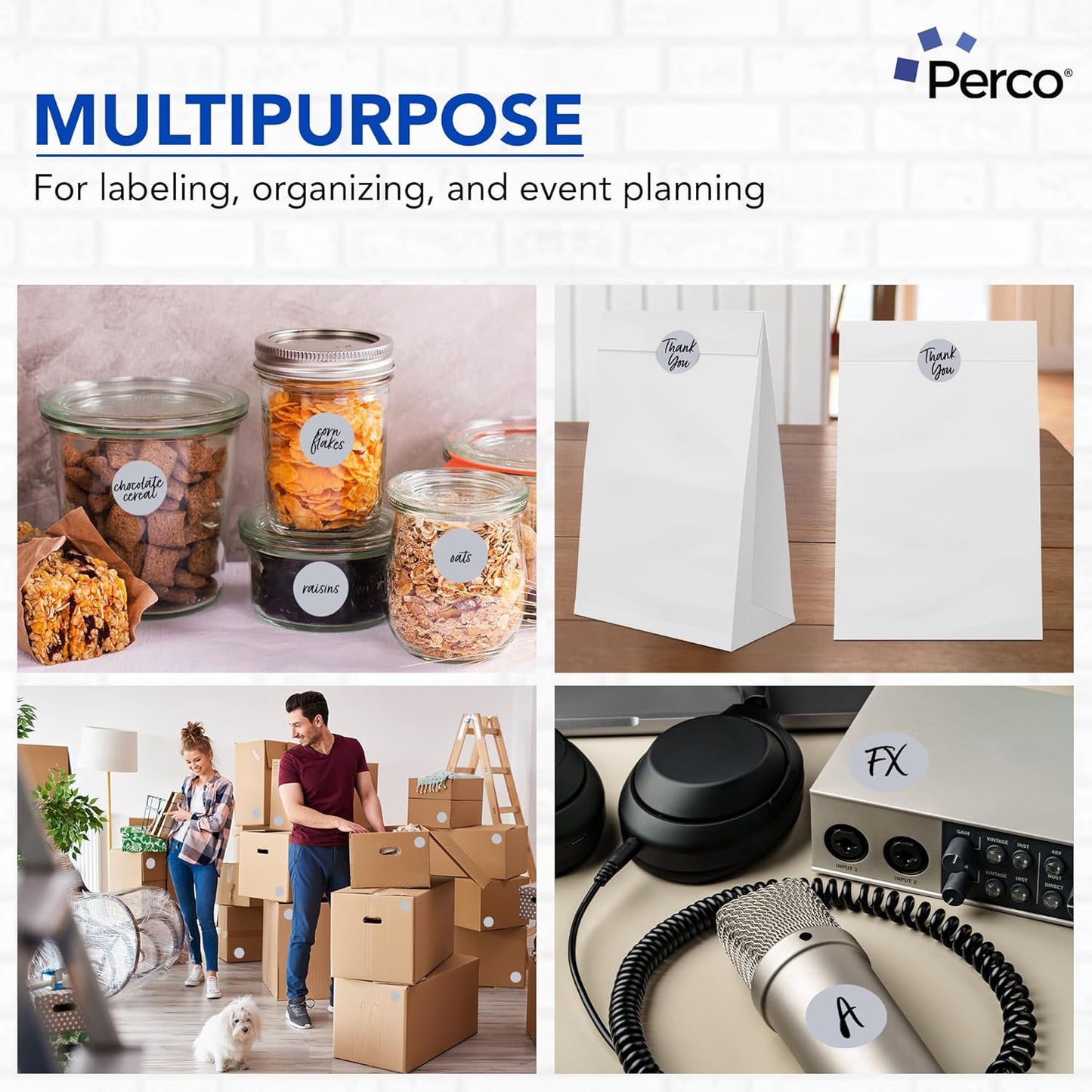 Perco Metallic Silver 2" Round Circle Dot Sticker Labels for Wedding Invitations - Multi-Roll Pack (3 Rolls, 500 Labels Each) - Permanent Adhesive, Vibrant Colors, Perforated for Easy Use, Made in USA