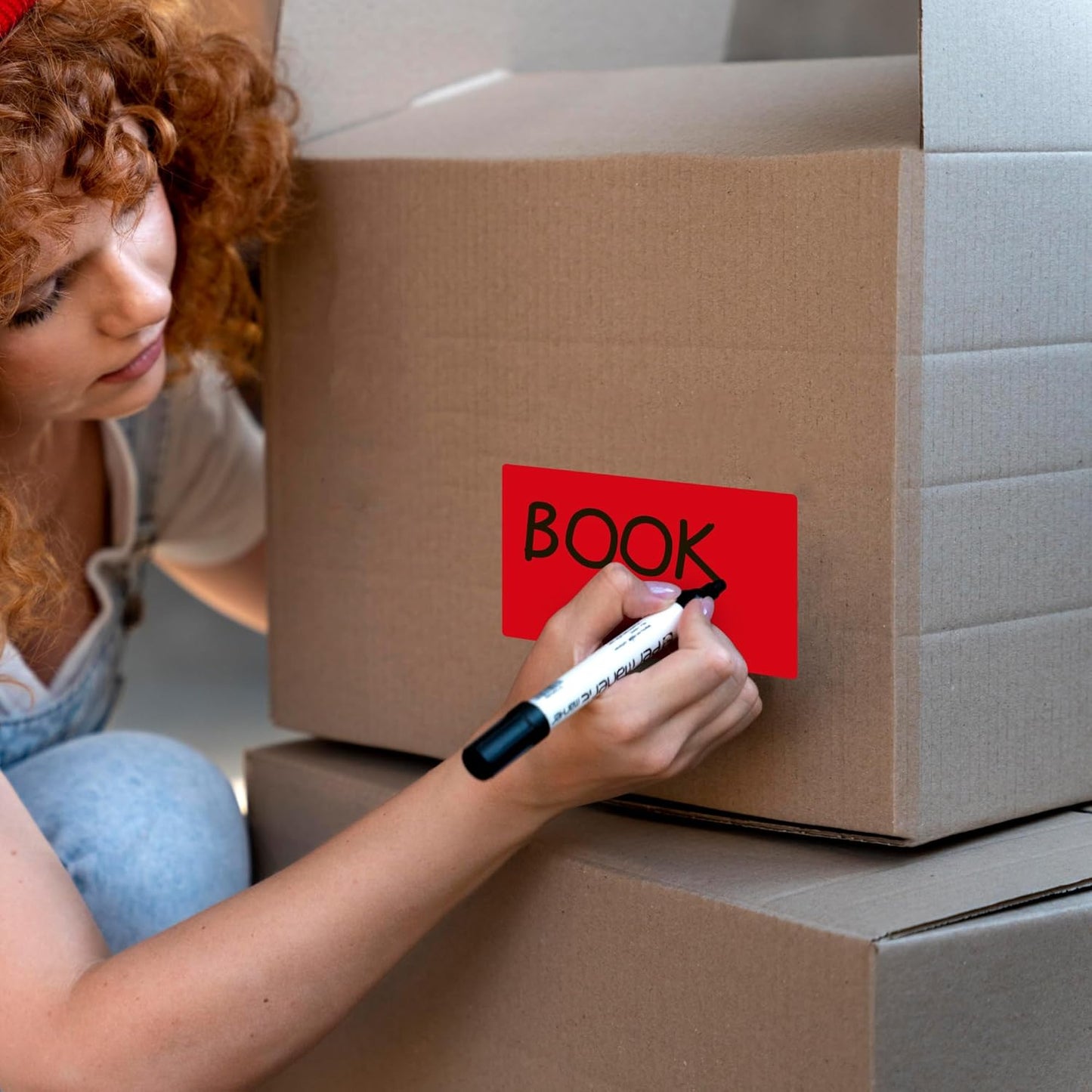 PARLAIM 3 X 5 Inch 4Rolls/1000 Per Roll Rectangle Inventory Color Coding Labels,Roll Square Label Stickers for Home (Red)