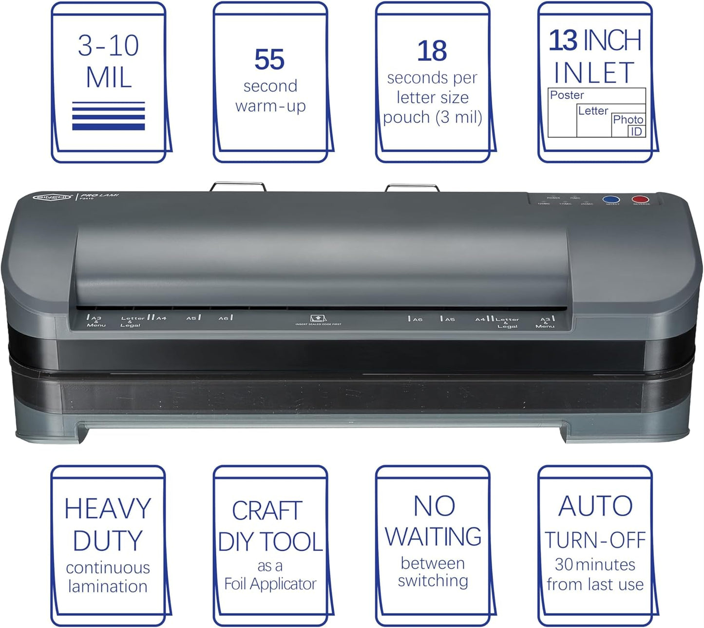 SINCHI 13-Inch Thermal Laminator & Foil Applicator, 3–10 Mil, 4-Roller, 55s Warm-Up, 40 in/Min, Auto Shutoff, Commercial-Grade Laminating Machine with 10 Pouches for Office, School, Crafts & DIY