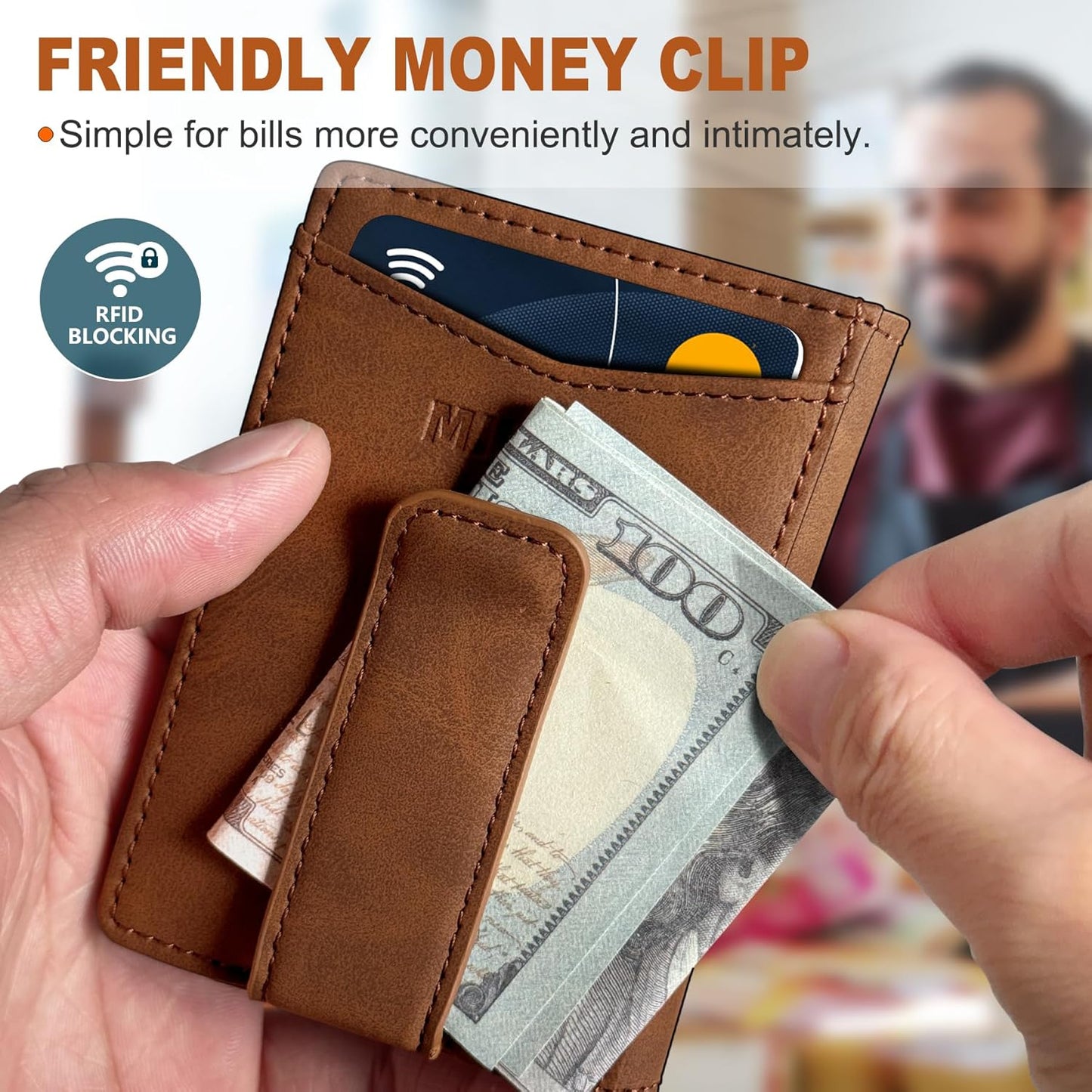 Airtag Wallet for Men- with Money Clip Gift Boxed, Magnetic Closure Slim Genuine Leather Front Pocket Wallet, 4.1"x 2.8", RFID Blocking