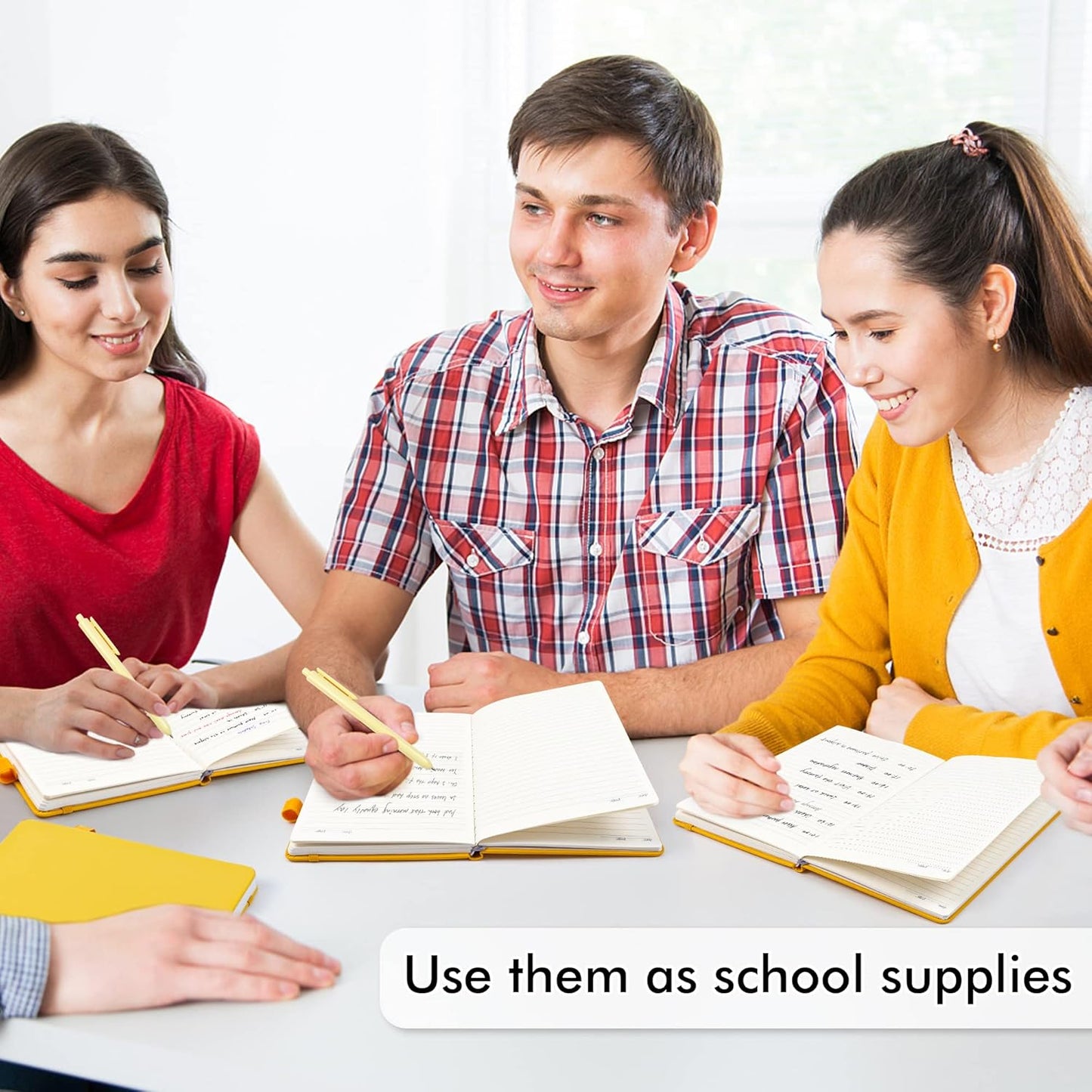 feela 8 Pack Journal Notebook Bulk for School, Hardcover Business Notebooks Classic Ruled Lined Journals with Pen Holder for Work Note Taking, with 8 Black Pens, 120 GSM, 5.1”x8.3”, A5, Yellow