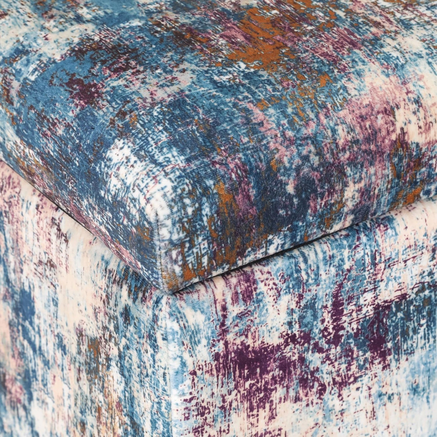 Adeco 18 Inch High Cube Ottoman Storage, Linen Chair Foot Stools, Upholstered Vanity Stool with Hinged Lid, Solid Wood Legs