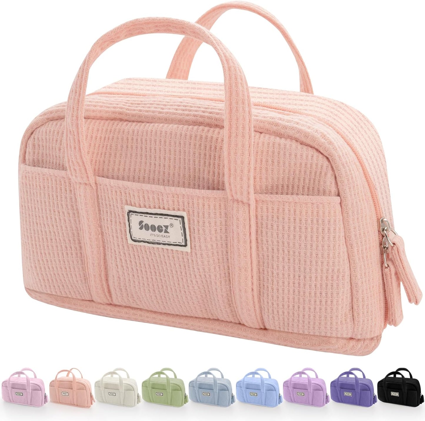 Sooez Large Pencil Case Pouch, Extra Big Pencil Bag with 5 Compartments, Pen Bag Wide Opening, Soft Waffle Pencil Pouch Organizer with Zipper, Cute Aesthetic School Supplies for Teen Girls-Coral