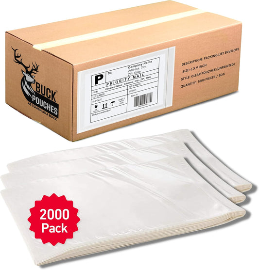 2000 Pack 6"x9" Shipping Label Sleeves – Clear Self-Adhesive Packing Slip Pouches, Waterproof Packing List Envelopes – Ideal for Shipping Documents, Mailing Labels, Invoices & Packing Slips