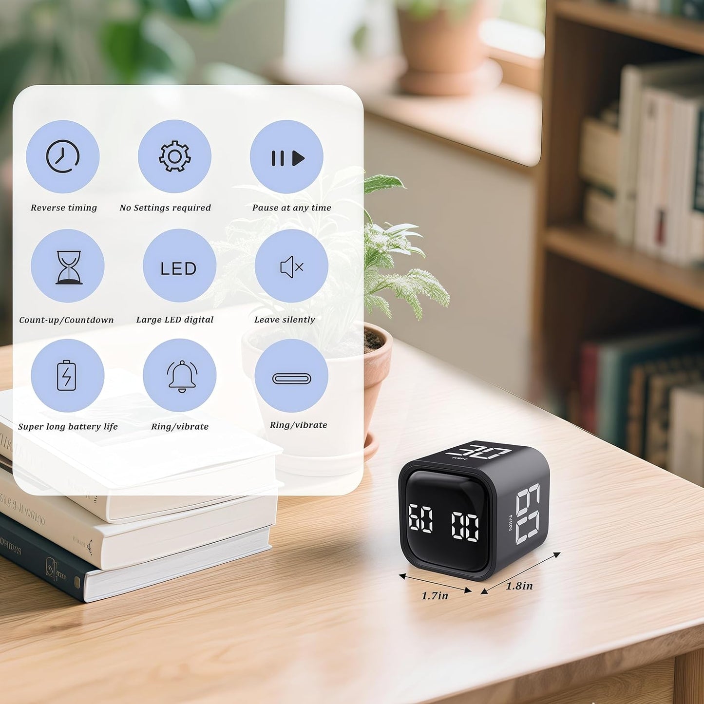 2Pcs Rotating Pomodoro Timer 5,10,30, 60 Minutes Preset,Desk Productivity Flip Timer, Visual Cube Countdown Stopwatch,Custom Modes/Vibration/High/Low Volume,ADHD Timers, for Study, Work, Kitchen