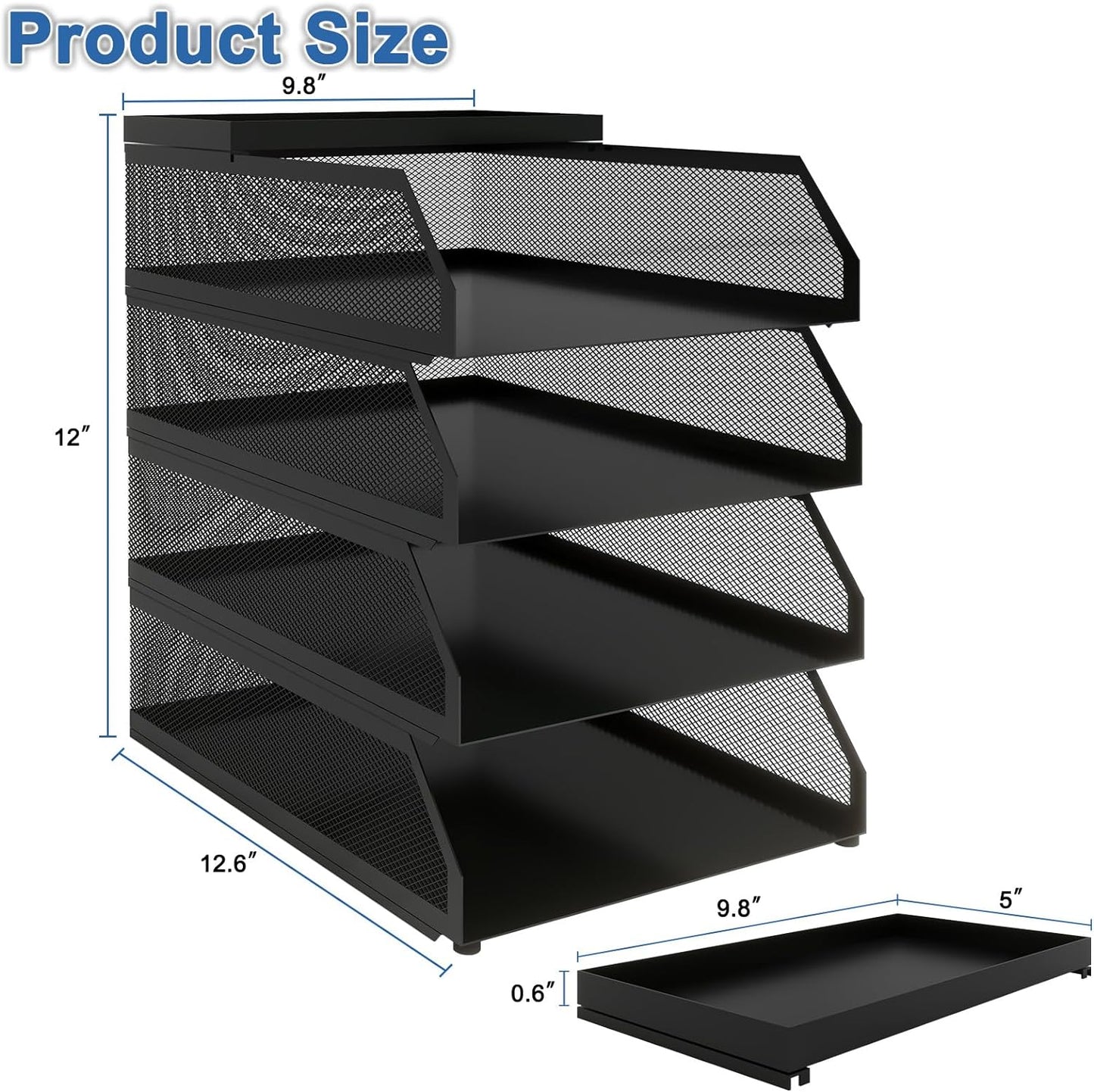 Natwind 4-Tier Stackable Paper Tray, Metal Mesh Desktop Organizer, Paper Sorter, Letter Trays,File Document Storage Rack for for Home, Office, School (Black)