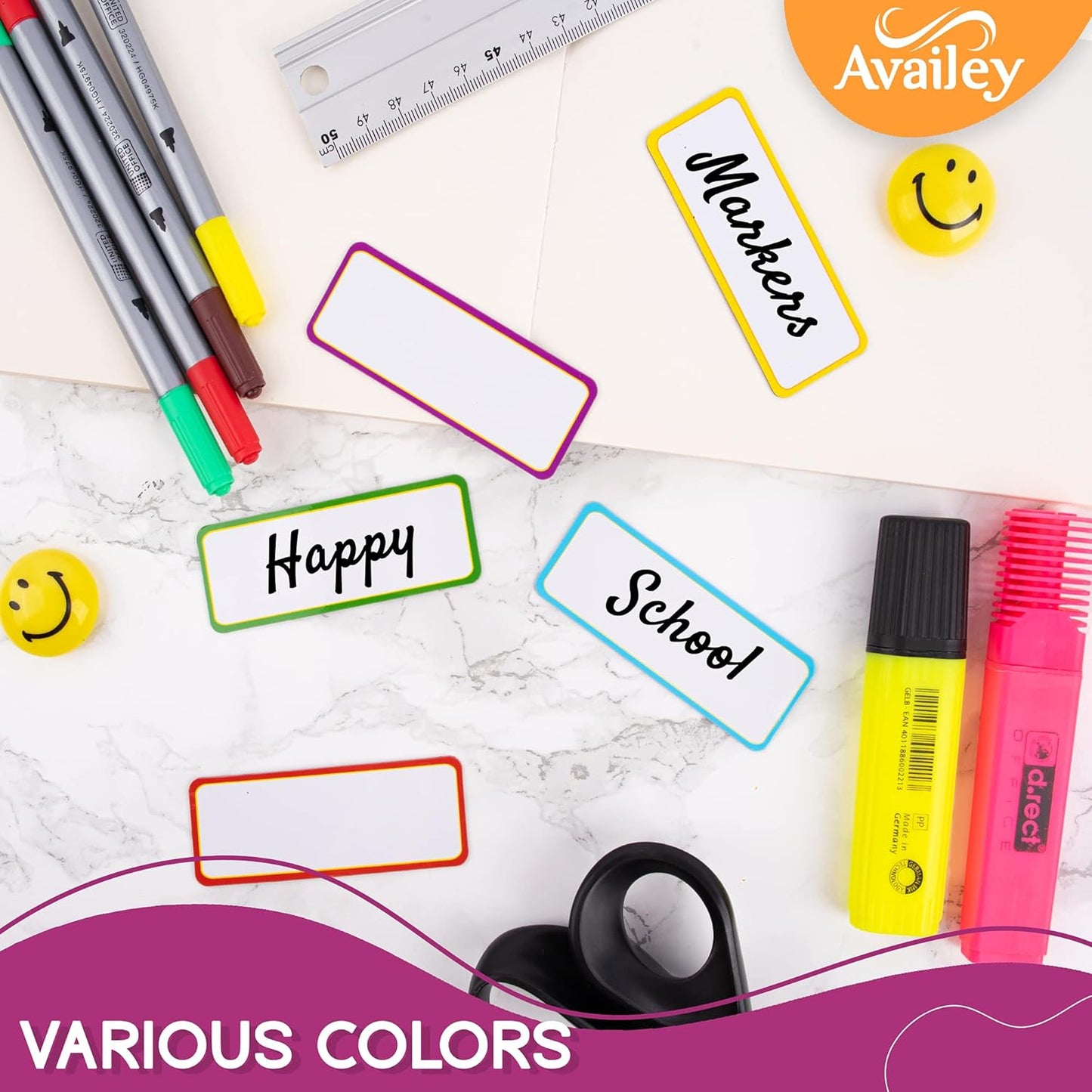 Availey 32 Pieces (4 x 1.8") - Colored Border Magnetic Dry Erase Labels - Reusable Strips for Classroom Home Office Garage Refrigerator - Blank Writable Erasable Cards Name Tags Students Locker Shelf