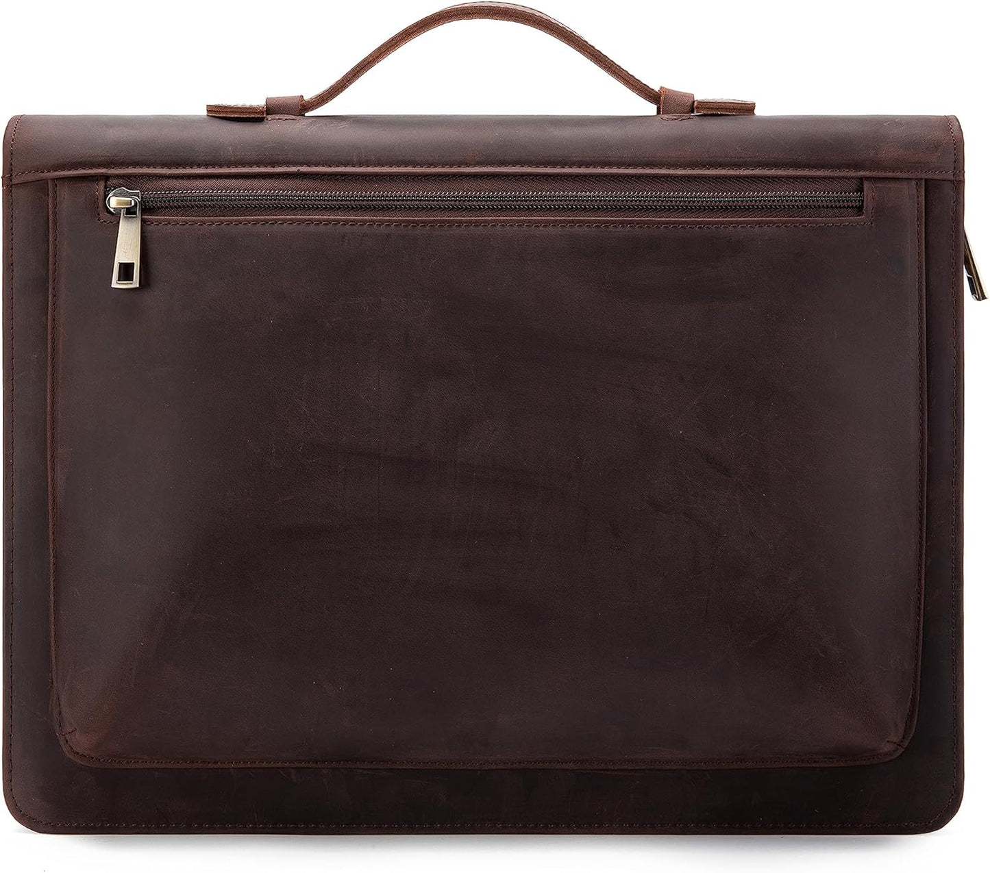 Handmade Vintage Crazy Horse Leather Portfolio Letter (A4) Size Notepad,Business Organizer Padfolio with Handle, for iPad Pro/Microsoft Surface Pro/13 inch Tablet (Non-Custom, Dark Brown)