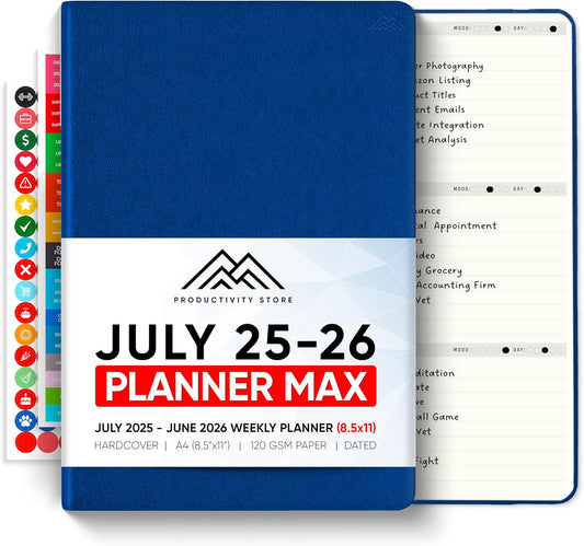 July 2025-2026 Planner 8.5 x 11 Pro Max - Dated Productivity & Academic 2025-2026 - Daily, Weekly & Monthly Planner With July Start Date - A4 - Productivity Store