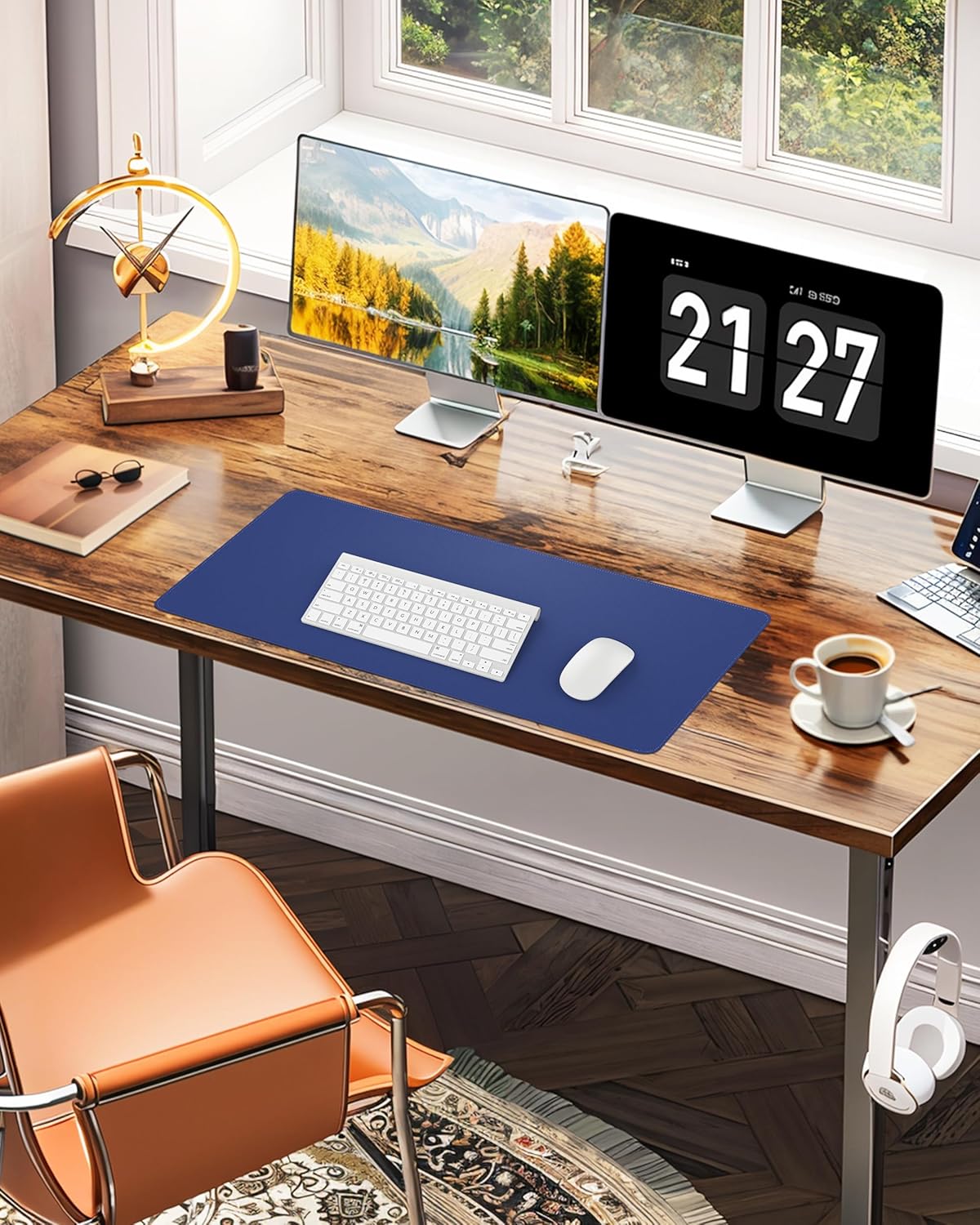 Leather Desk Pad Protector,Office Desk Mat,Large Mouse Pad, Non-Slip PU Leather Desk Blotter,Desk Pad,Waterproof Desk Writing Pad for Office and Home (Blue,31.5" x 15.7")