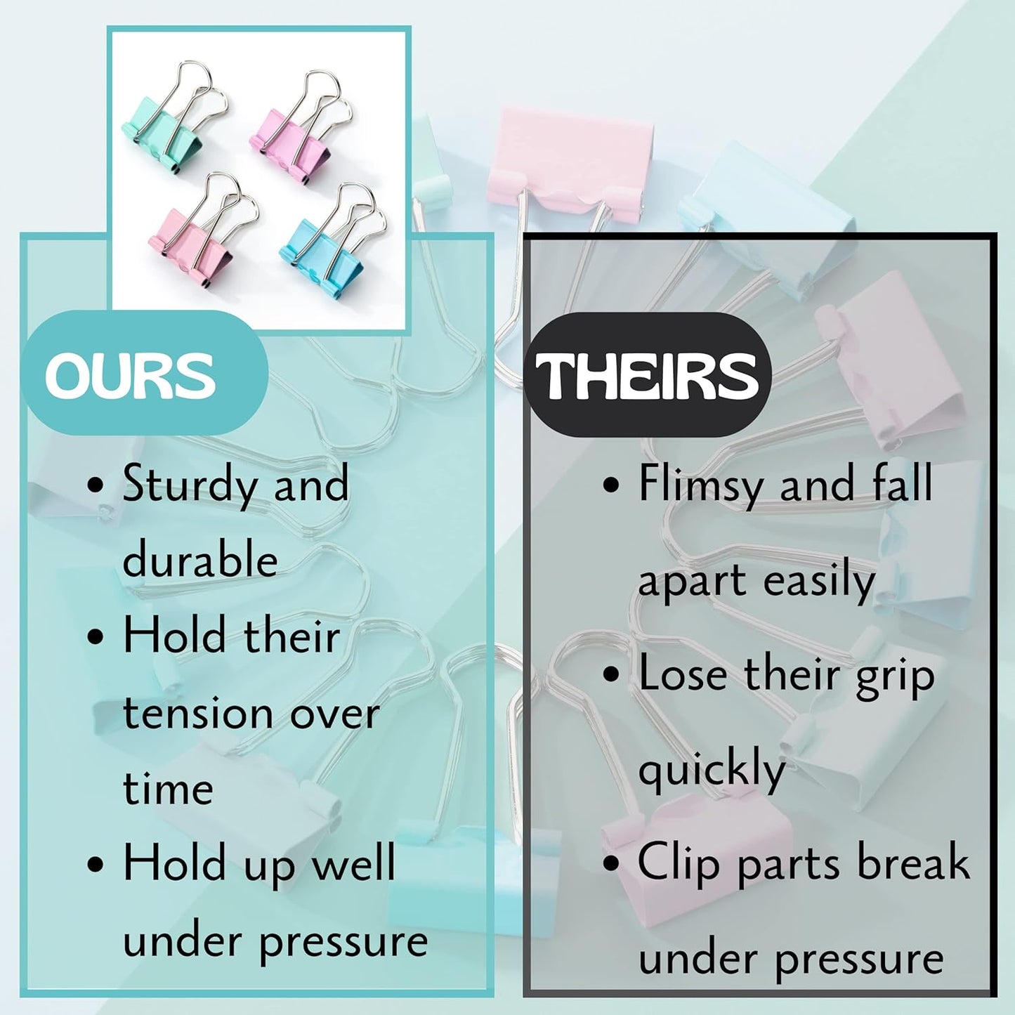 Mr. Pen Pastel Binder Clips, 50 Pack, 0.75 in, Pastel Color, Small Paper Clips, Office Clips