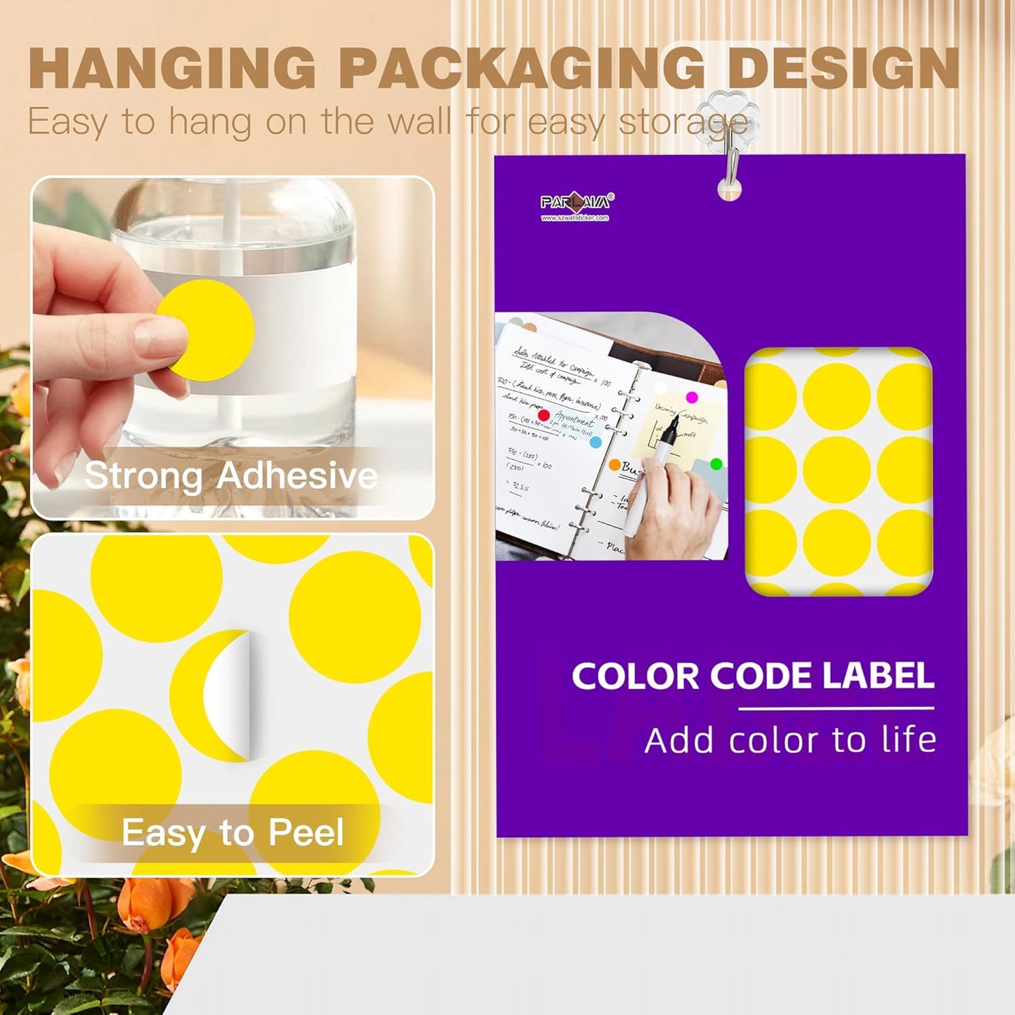 PARLAIM 1 inch Round Yellow Dot Sticker,720PCS Permanent Adhesive Color Code Circle Sticker Labels for Office Classroom Garage Sale