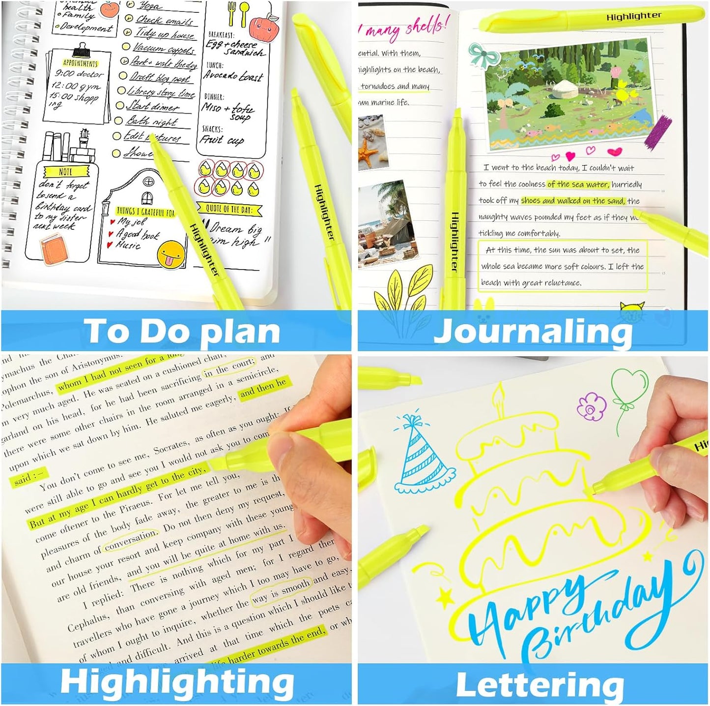 KIZZYEA Highlighters, 60 Pack Yellow Highlighters Bulk, Bright Color Chisel Tip & Dry-Quickly, No Bleed Highlighter Markers for Adult Kids, School Supplies for Teachers, Office Classroom Must Have