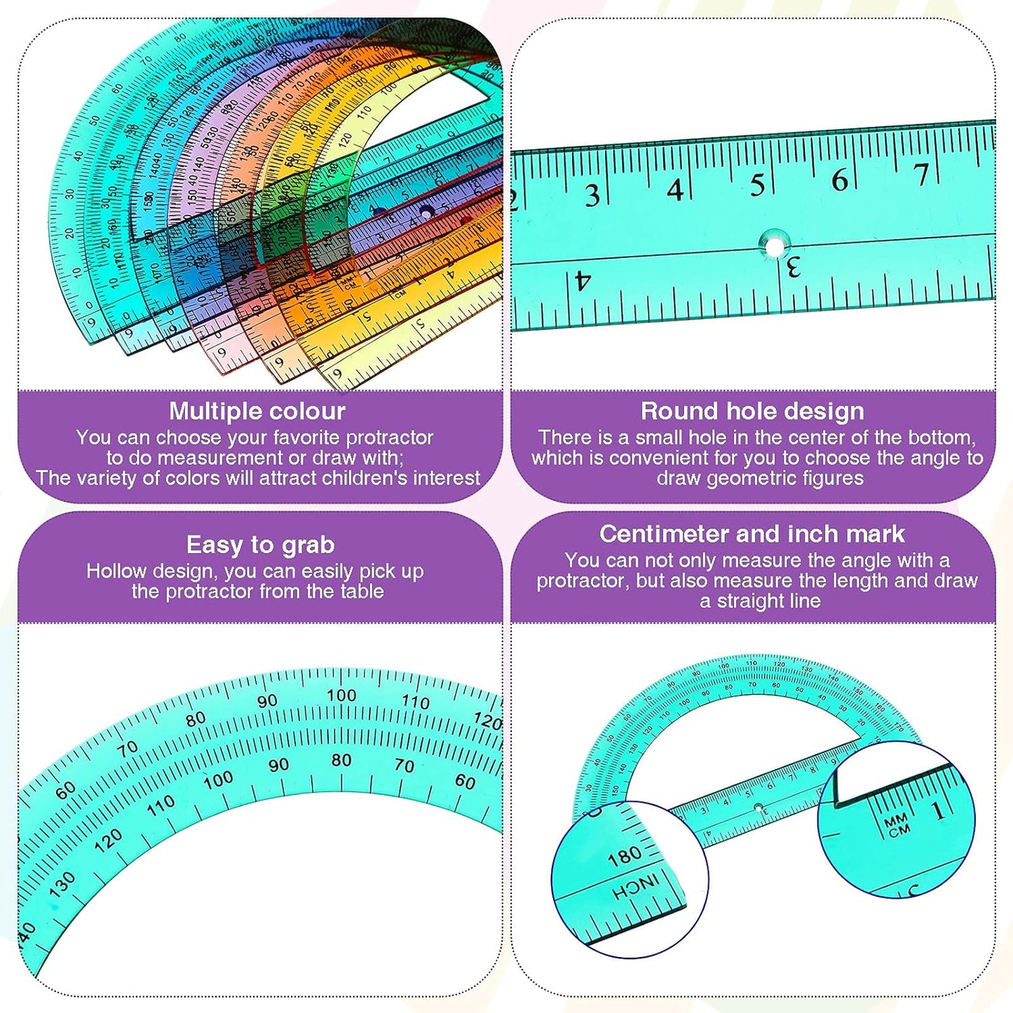 Zonon 36 Pieces Protractors Bulk Plastic 180 Degrees 6 Inch Translucent Protractors for Geometry, Angle Measurement, Students School Supplies
