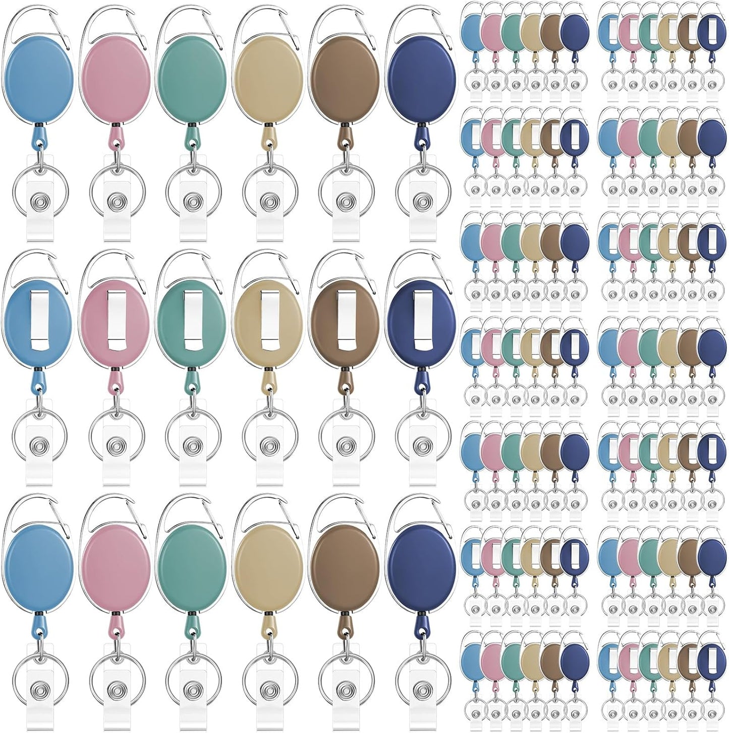 6 Color 102 Pcs Retractable Badge Holder with Carabiner Clips and Key Ring ID Badge Holder Retractable Clip Bulk for Office Worker Doctor Nurse Employee School Students Gifts