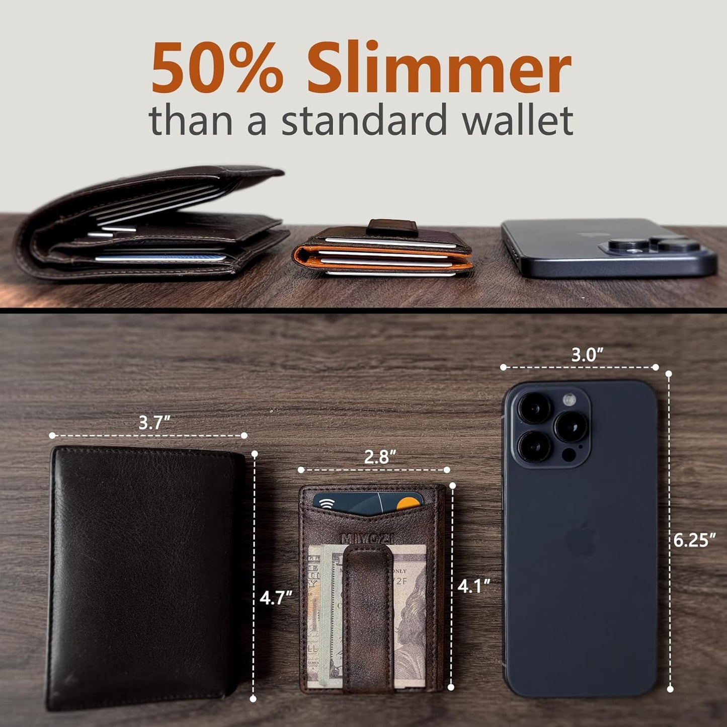 Airtag Wallet for Men- with Money Clip Gift Boxed, Magnetic Closure Slim Genuine Leather Front Pocket Wallet, 4.1"x 2.8", RFID Blocking