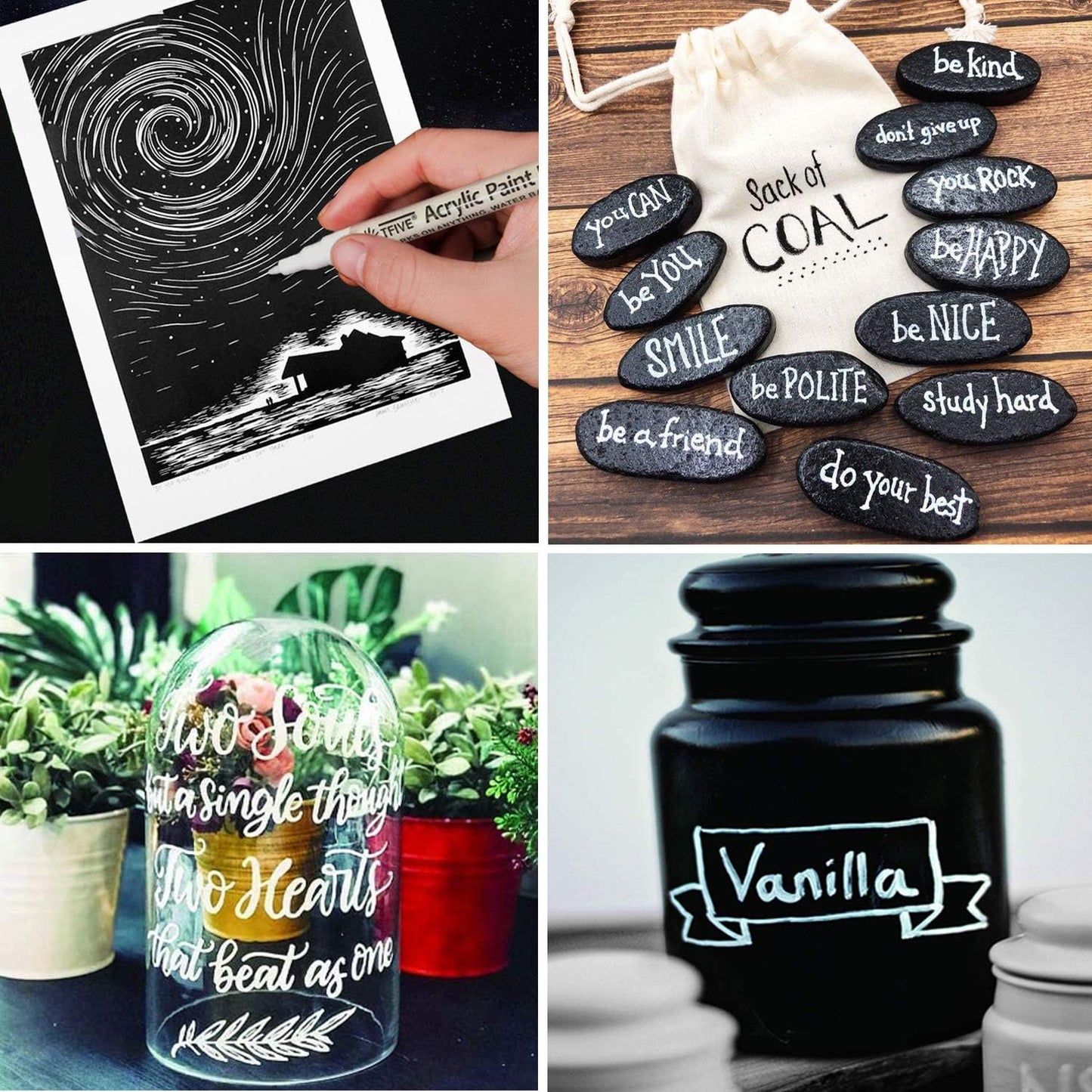 Black Marker Paint Pens - 6 Pack Acrylic Black Permanent Marker, 0.7mm Extra Fine Tip Paint Pen for Art projects, Drawing, Rock Painting, Stone, Ceramic, Glass, Wood, Plastic, Metal, Canvas DIY Crafts