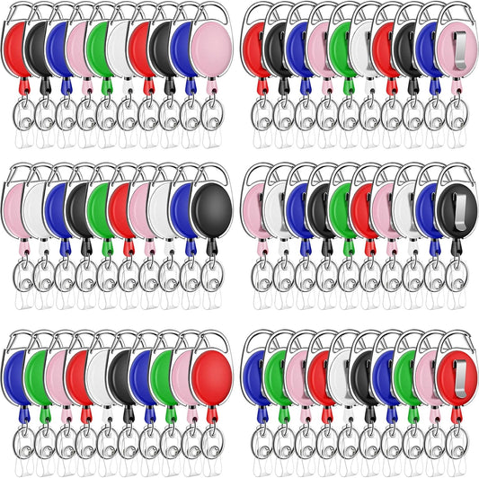 60 Pack Retractable ID Badge Holder Badge Reel with Carabiner and Belt Clip Badge Reels Retractable with Key Chain for Office Worker Doctor Nurse, Assorted Color