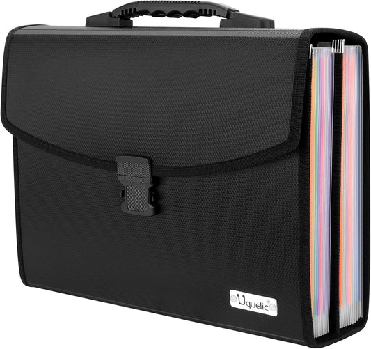 Uquelic 26 Pockets Expanding File Folder - Accordion Savor Document Organizer Folio Upgraded Durable Buckle, Base with Ergonomic Portable Handle/Large Legal Size Expandable File Organizer