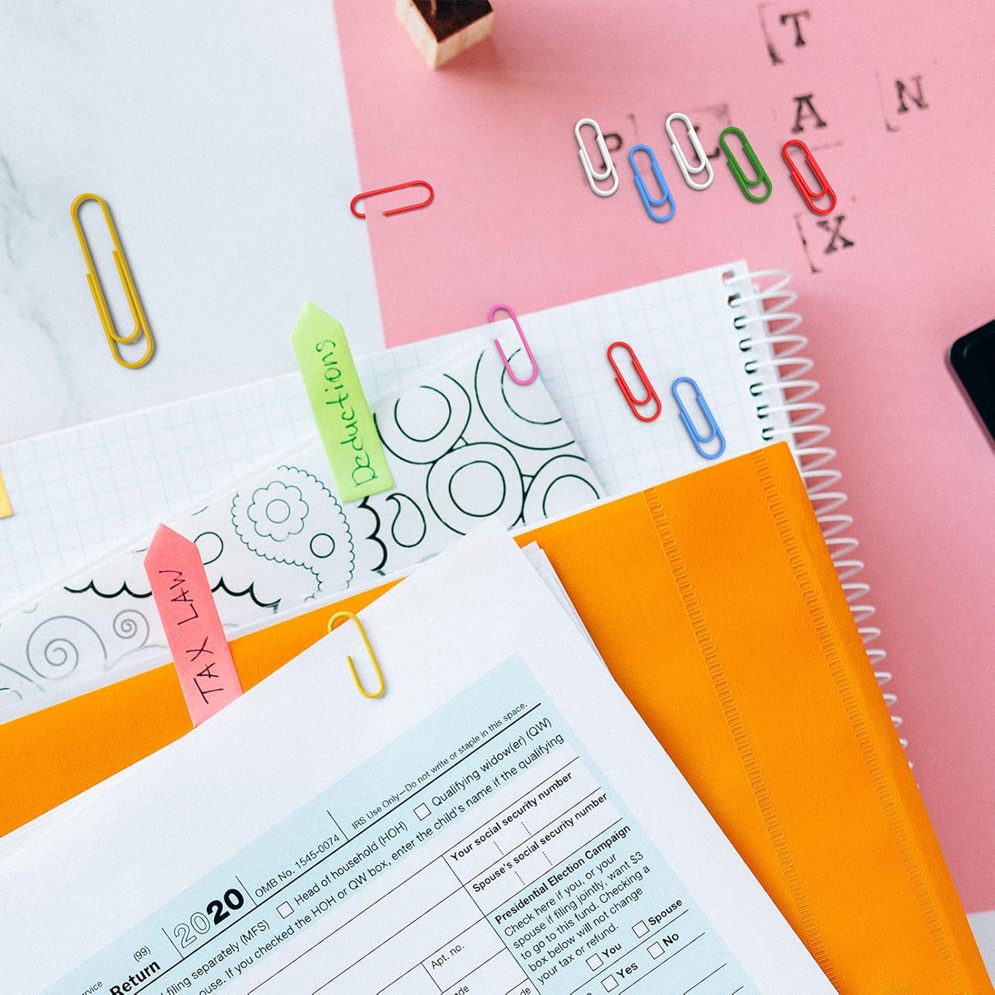 520 PCS Colored Paper Clips Assorted Sizes, Small Medium and Large (1.1", 1.3" & 2"), Colorful Paperclips for Office, School, Home Supplies-Colored