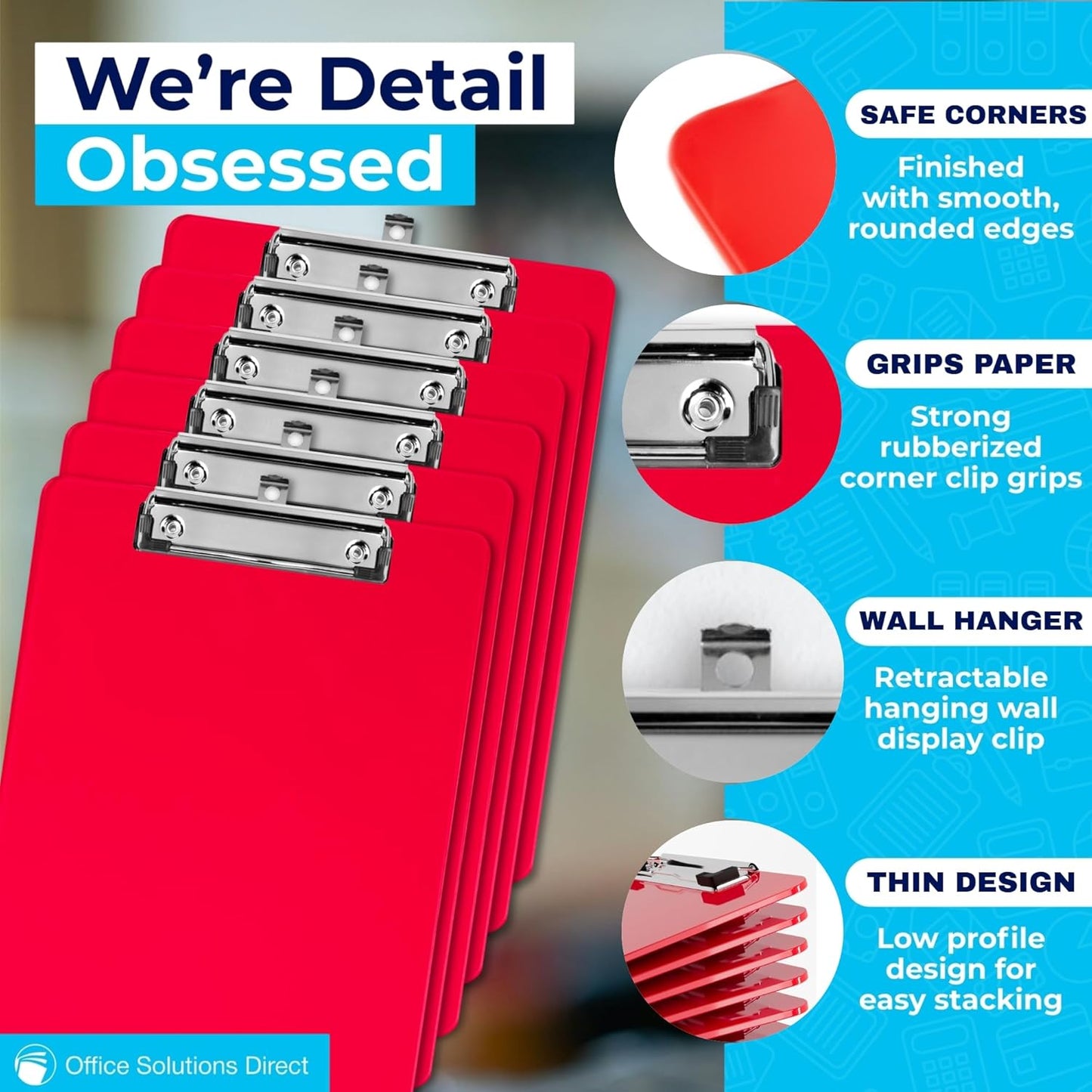 Plastic Clipboards (Set of 6) Multi Pack Clipboard (Red) Strong 12.5 x 9 Inch | Holds 100 Sheets! Acrylic Clipboards with Low Profile Clip | Cute Aesthetic College School Supplies for Girls and Boys
