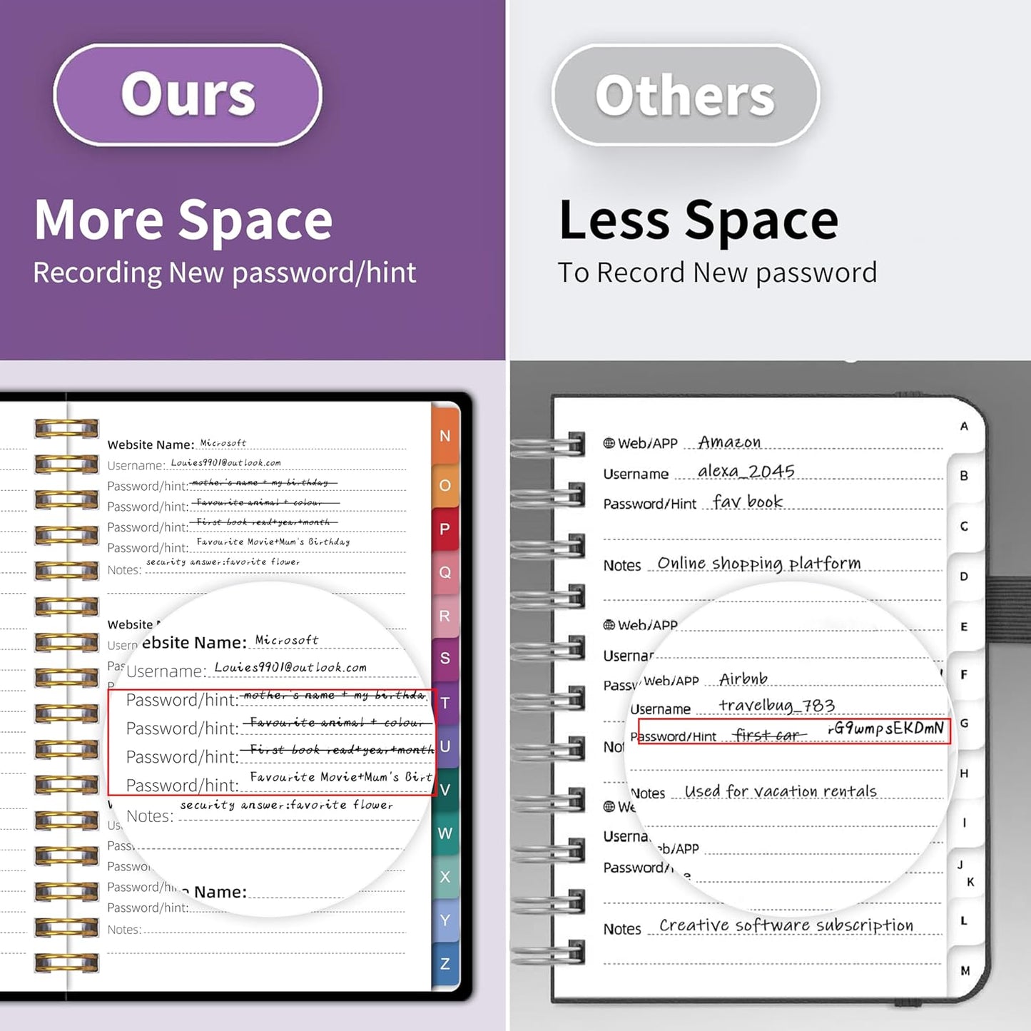 Spiral Password Book with Alphabetical Tabs - 5.8" X 8.2" Small Password Keeper Book with Inner Pocket for Seniors , Large Print, Hardcover, 450 Logins – Internet Password Organizer Notebook for Home & Office Use