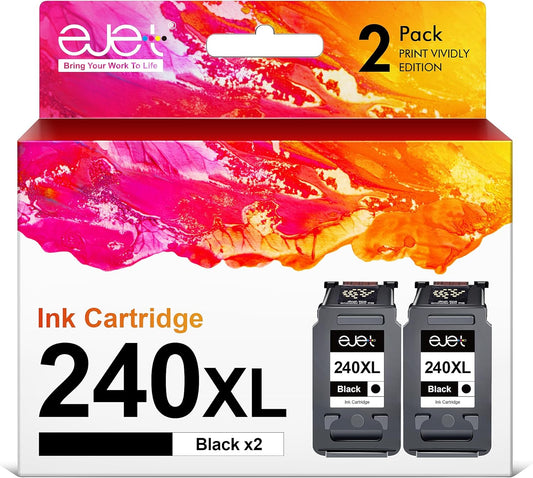 ejet 240XL PG-240 Black Ink Cartridge Remanufactured Replacement for Canon 240XL Black Ink Cartridge PG-240 XL for Canon Pixma MG3620 TS5120 MG2120 MG3520 MX452 MX512 MX532 MX472 Printer (2-Black)