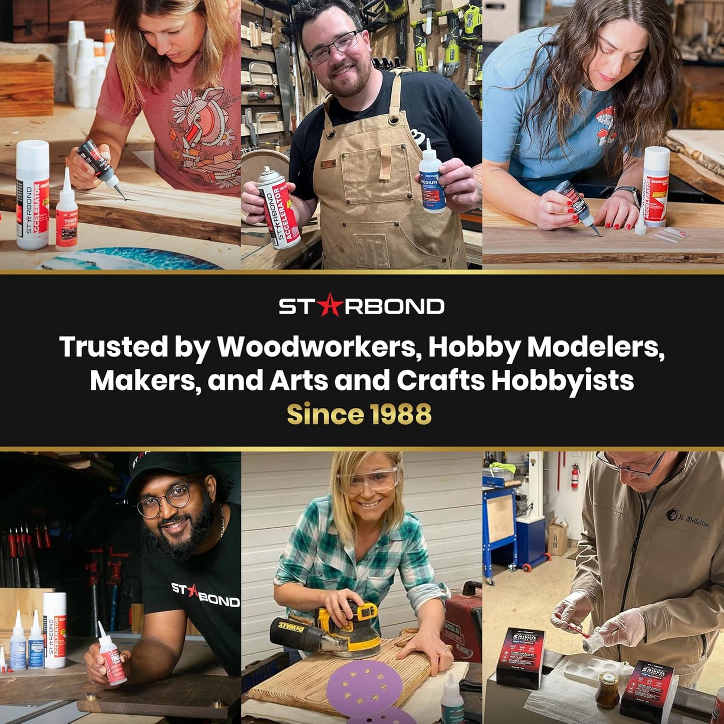 Premium Grade Cyanoacrylate (CA) Super Glue by STARBOND - 16 OZ Complete Refill KIT (453-gram) - Black Medium-Thick Knot Filler 500 CPS Viscosity Adhesive for Woodworking, Woodturning, Carpentry