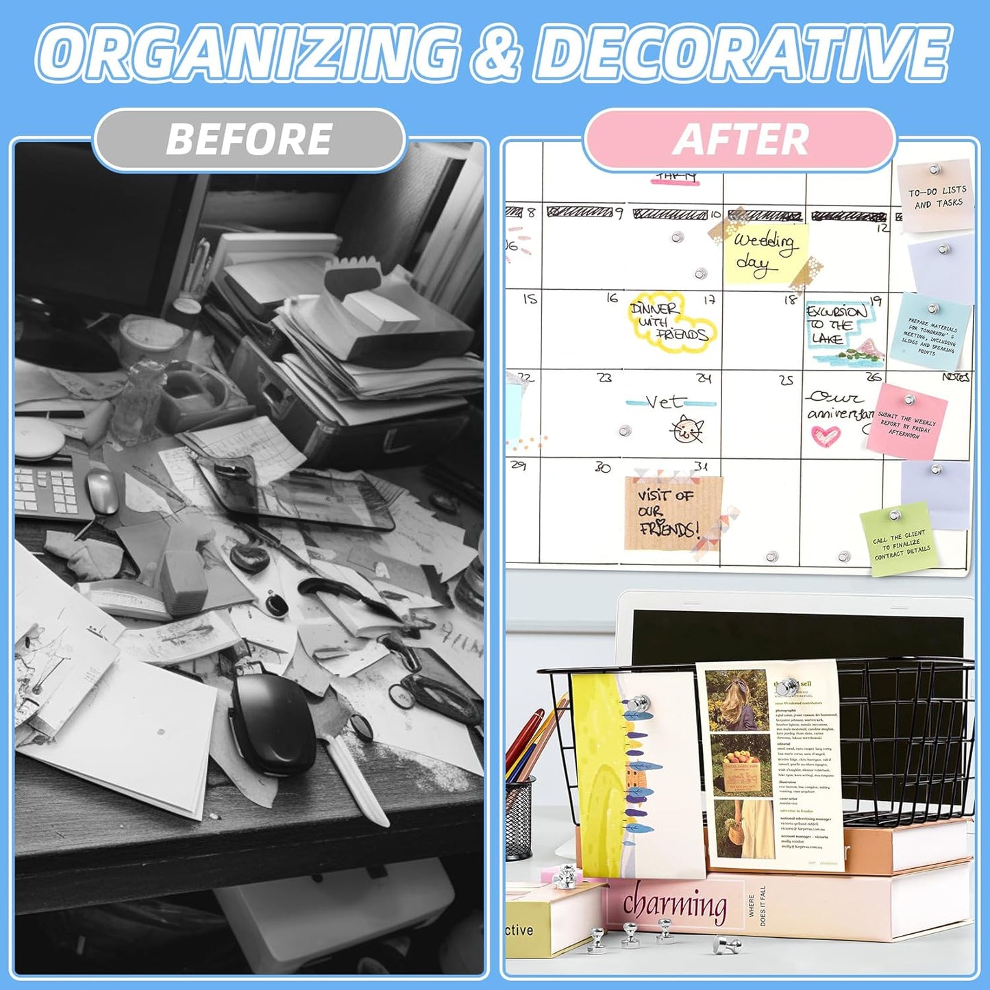 VNDUEEY 20Pcs Fridge Magnets Refrigerator Magnets, Strong Whiteboard Magnets, Small Push Pin Magnets for Whiteboard, Kitchen, Office, Classroom and Map, Silver