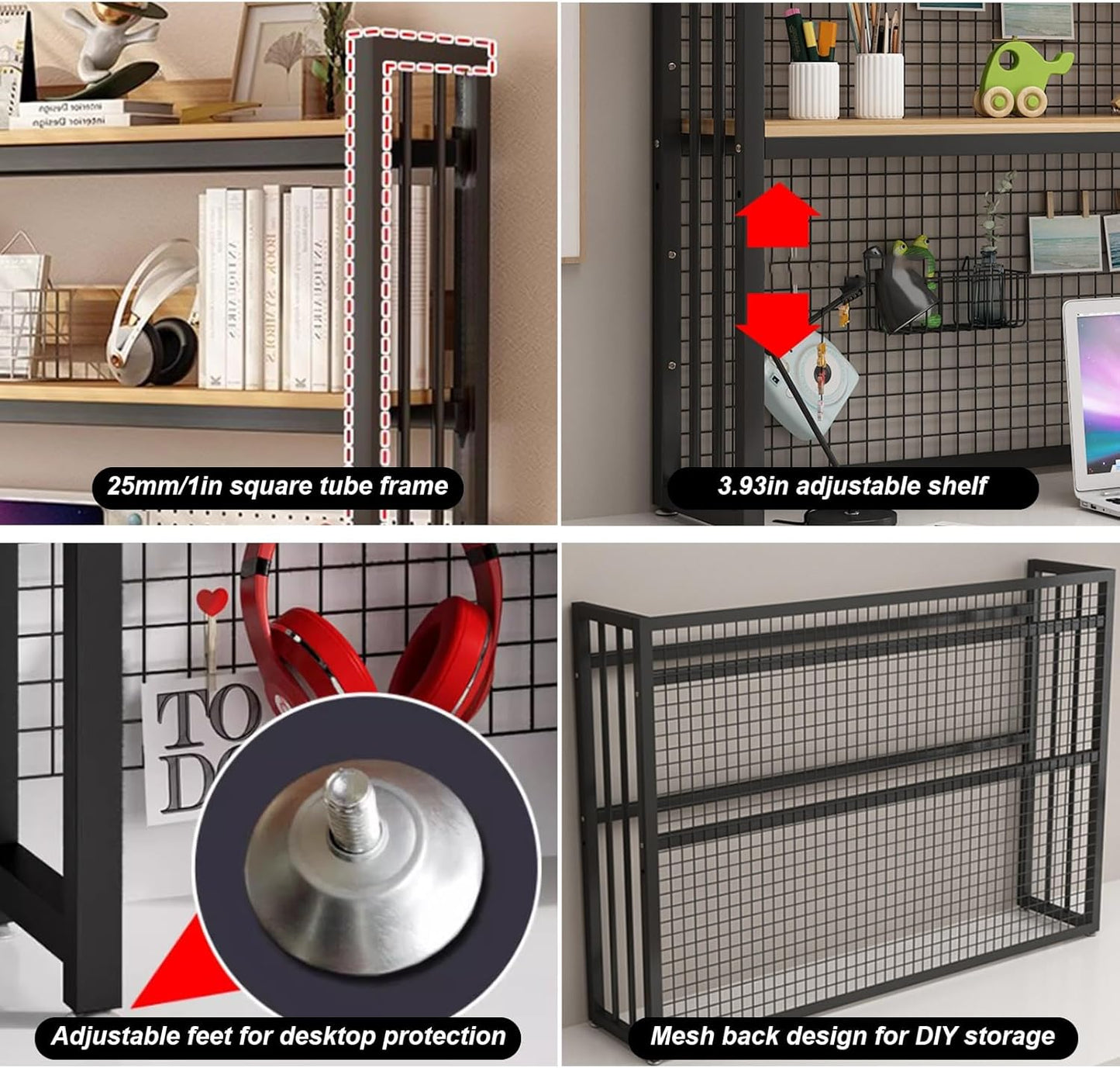 FPIGSHS Adjustable Desk Bookshelf Organizer Rack, Desktop Bookcase for Computer Desk，Office Supplies Organizers and Accessories Storage Display Shelf (E, 95cm)