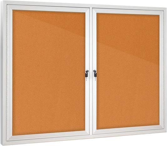 Enclosed Bulletin Board with Locking Door, Outdoor Bulletin Board Weatherproof, Lockable Display Case for Home, Office, and Community Use(31.5" L x 43.3" W Cork)