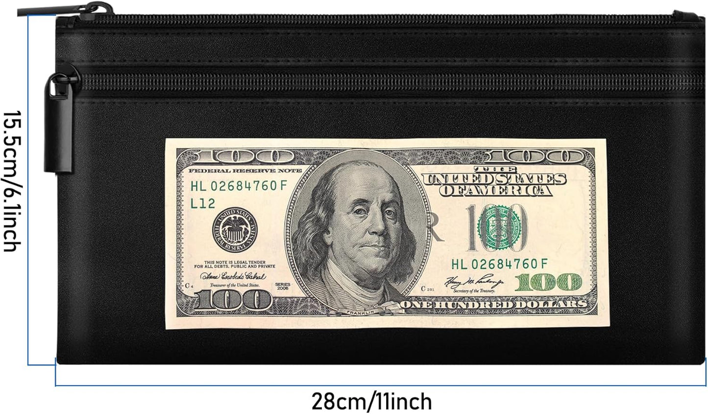 HAUTOCO Money Bag with Zipper 11x6.1 inch Money Pouch with Lined PU Leather Bank Bag Two Pockets Utility Wallet for Cash Check Receipt Coins Cosmetics