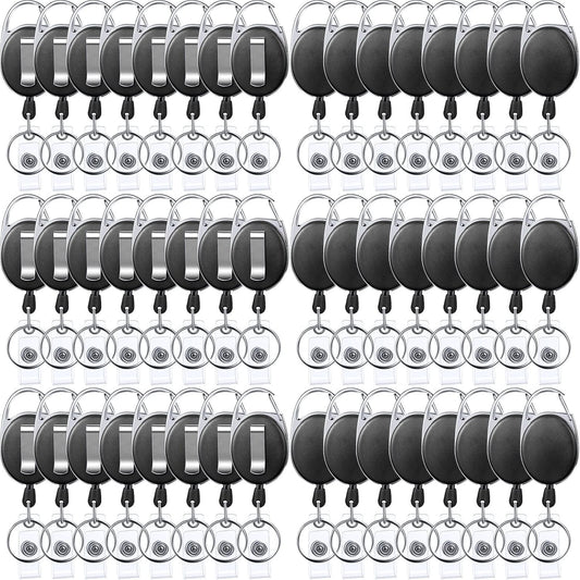 Yaomiao 100 Pack Retractable Badge Holder Reel with Clips Heavy Duty ID Card Holder Reels Bulk with Key Ring for Office Worker Doctor Nurse Employee School Students (Black)