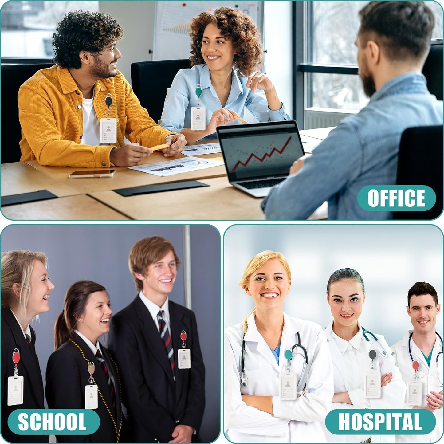 Honoson 40 Pcs Heavy Duty Retractable Badge Reels Batch ID Badge Holder Retractable Clip Bulk Key Holder with Ring for Office Worker Employee, Doctor Nurse Gifts (Vibrant Color)