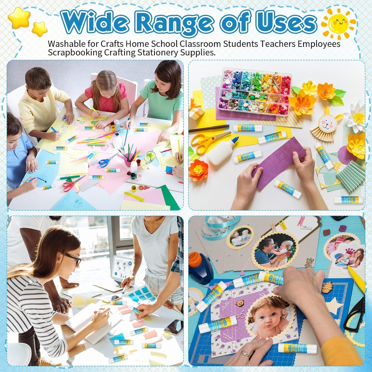 Zubebe 200 Pcs White Glue Stick Bulk Back to School Gifts First Day Sets 0.32 oz Washable Glue Stick for Crafts Home Classroom Prize Party Supplies Scrapbooking Crafting Supplies(School)