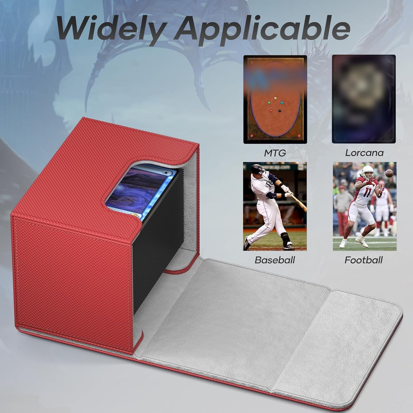 Mlikero Card Deck Box, Commander Deck Box Holds 100+ Double-Sleeved Cards with Divider, Leather Magnetic Closure Card Box Fit for MTG, TCG (Red)