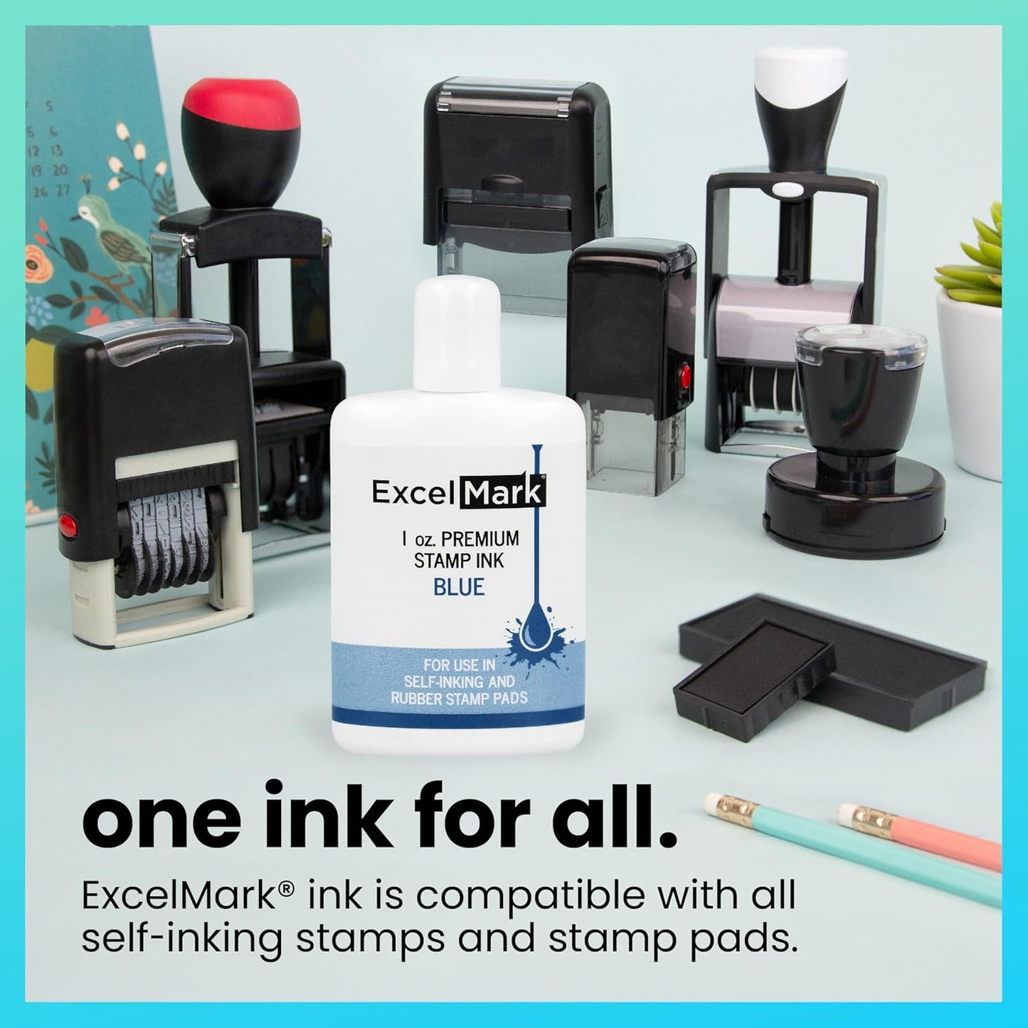 ExcelMark Premium Self-Inking Stamp Refill Ink - 1 oz. (Blue)