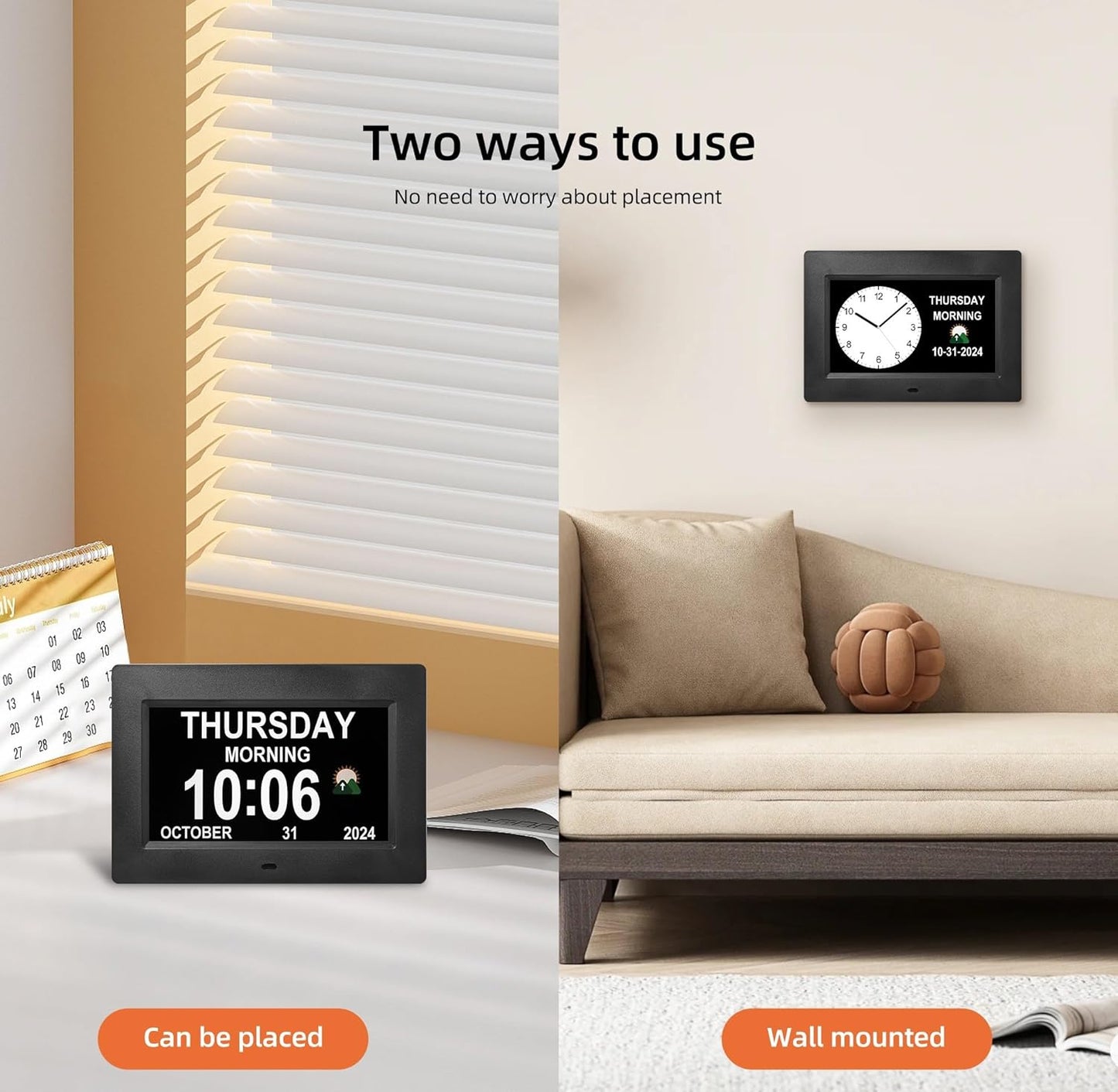 WiFi Digtial Wall Clock,Desk Clock with Weather Temperature Humidify,10 Day Weather Forecast,Weather Station with Digital Calendar and Dementia Alarm clockx for Seniors.(Black, 7 inches)