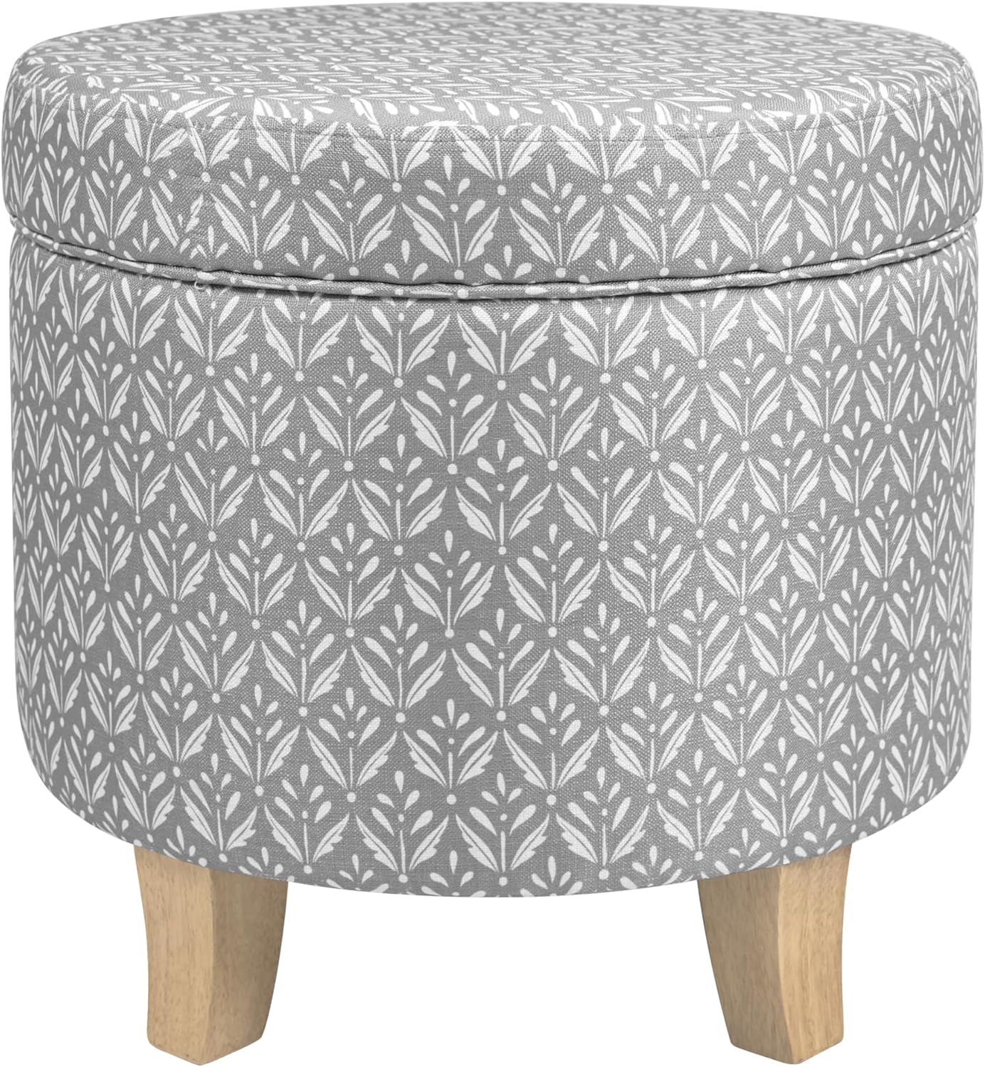 HomePop Upholstered Round Storage Ottoman|Homepop Home Décor|Upholstered Round Foot Rest Ottoman - Light Grey Print