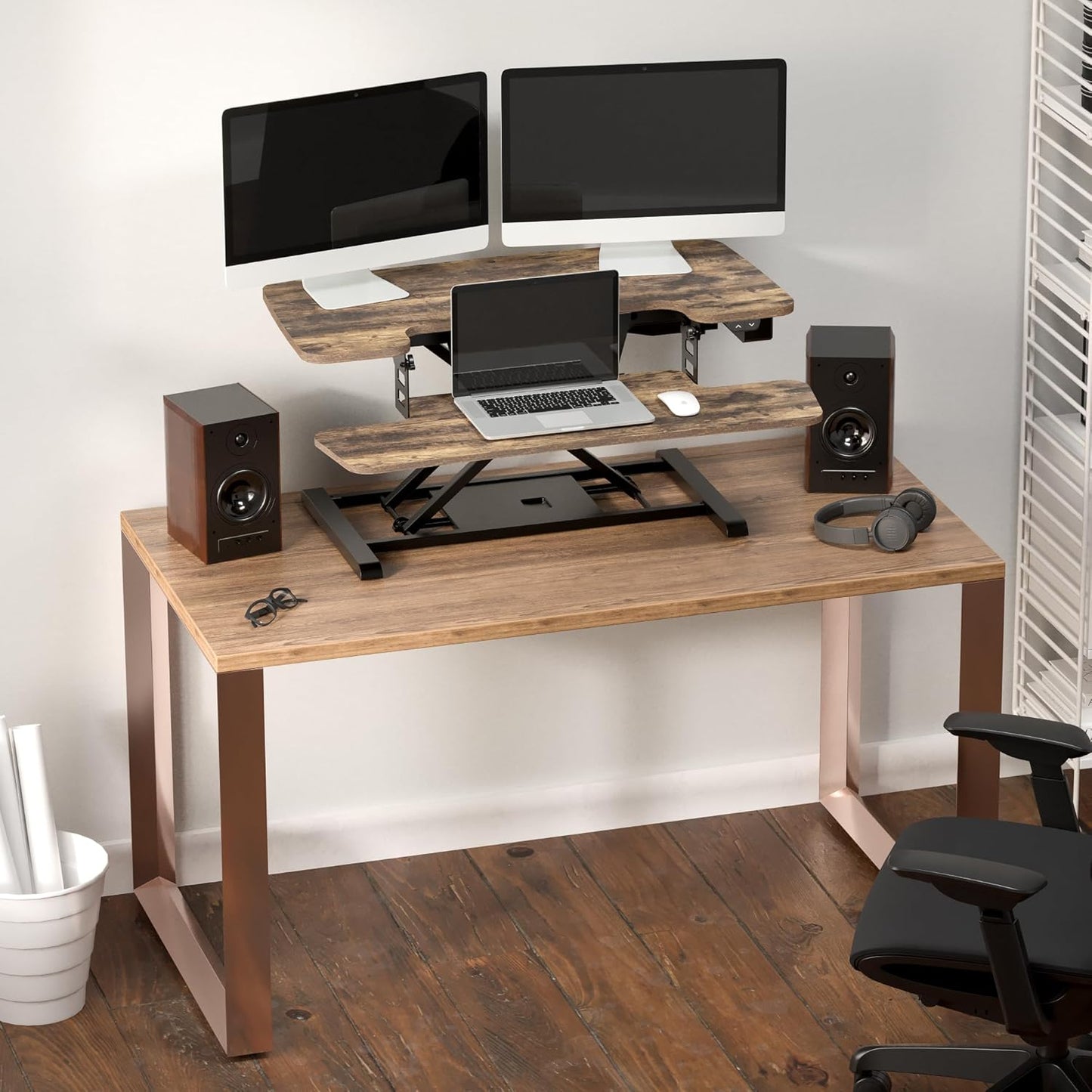 FLEXISPOT 35" Electric Standing Desk Converter, Height Adjustable Motorized Desk Riser for Computer Monitors & Laptop Workstation, Rustic Color