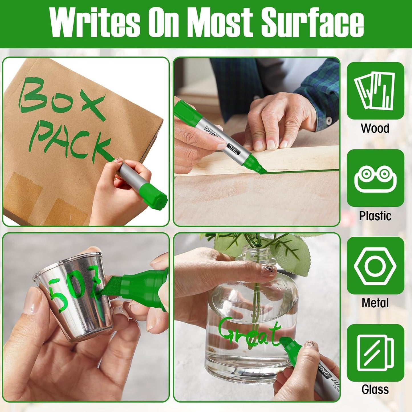 Fuutreo 10 Pack Jumbo Permanent Markers Bulk Large Chisel Tip Permanent Markers Quick Drying Waterproof Big Huge Poster Pens for Office, Logistics Company and More(Grass Green)