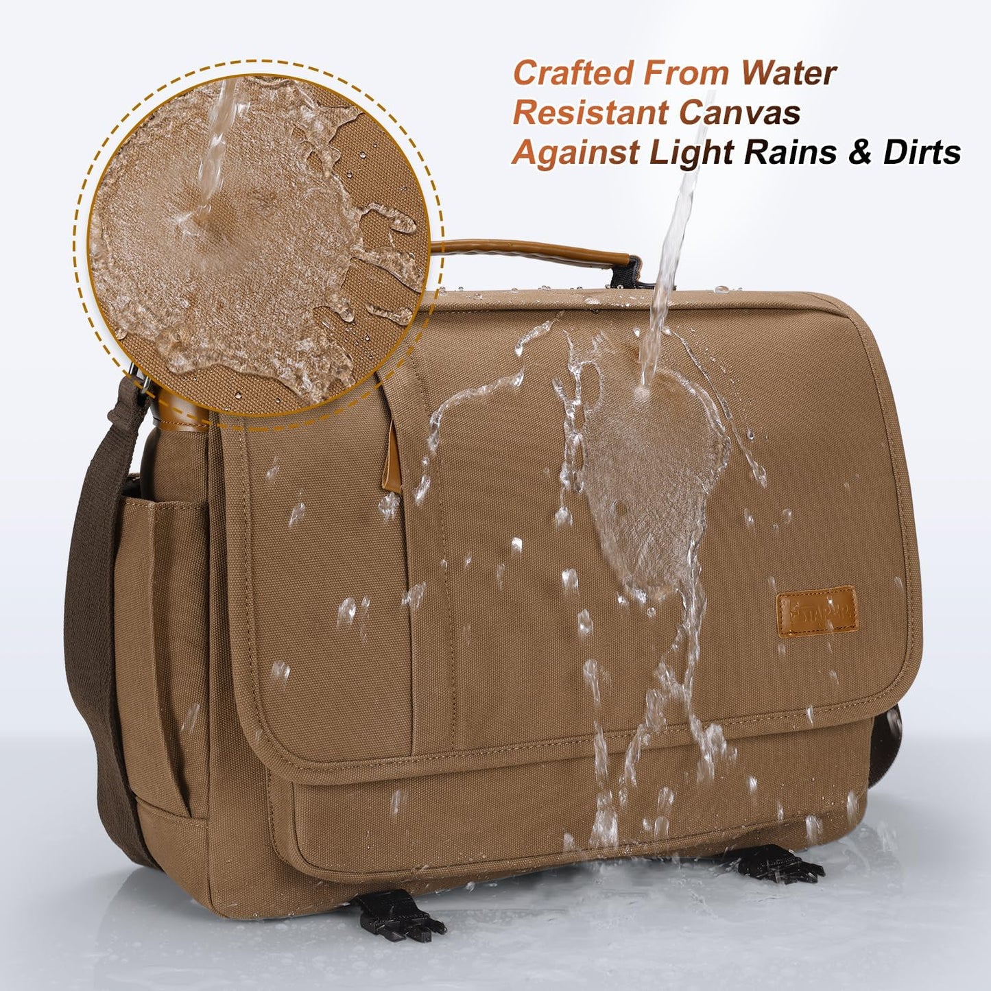 ESTARER Messenger Bag 17-17.3 Inch, Men's Computer Bag Water-resistant Canvas, Laptop Shoulder Bag for Travel Work College, Brown