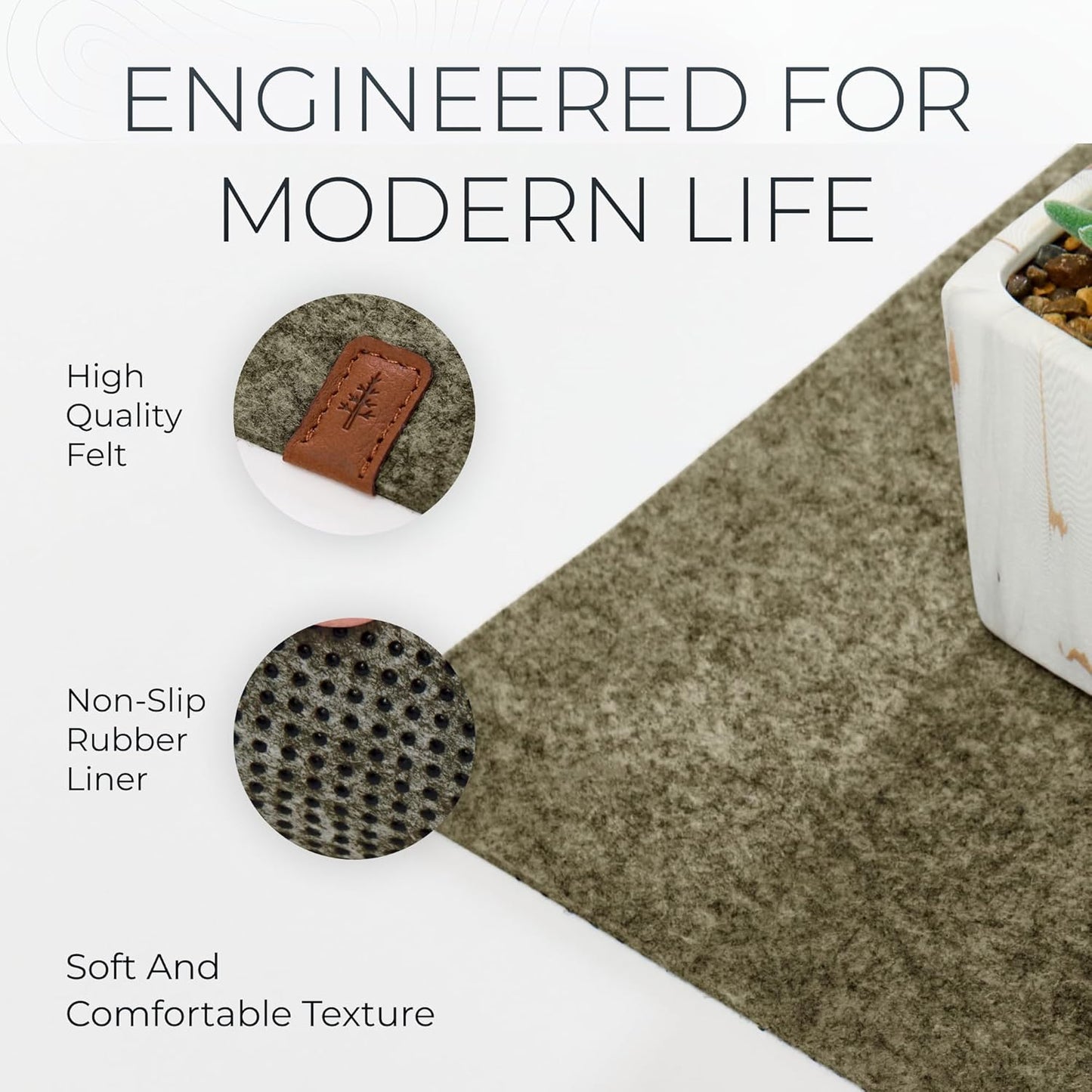 Nordik Large Felt Desk Mat – Timber Moss Green – 35 x 17 inch – Computer Desk Mat – Keyboard and Mouse Pad – Large Desktop Felt Pad