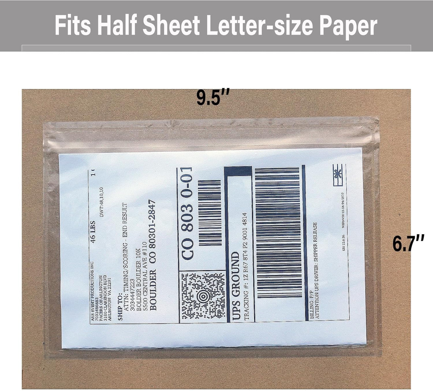BEUYI Clear 9.5'' x 6.7'' Adhesive Shipping Label Pouches/Sleeves, Plastic Packing Slip Envelope Protector Holder, Easily Fits Half of Letter-Size Paper (60 Pack)