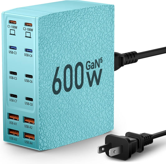 Charging Station (600W),12-Port USB C Charger Block with Dual 100W PD USB-C Fast Charging Station Hub for MacBook Pro/Air/All iPad iPhone 17/16 15/14/13/Pro Max/Samsung Galaxy Note(Green)