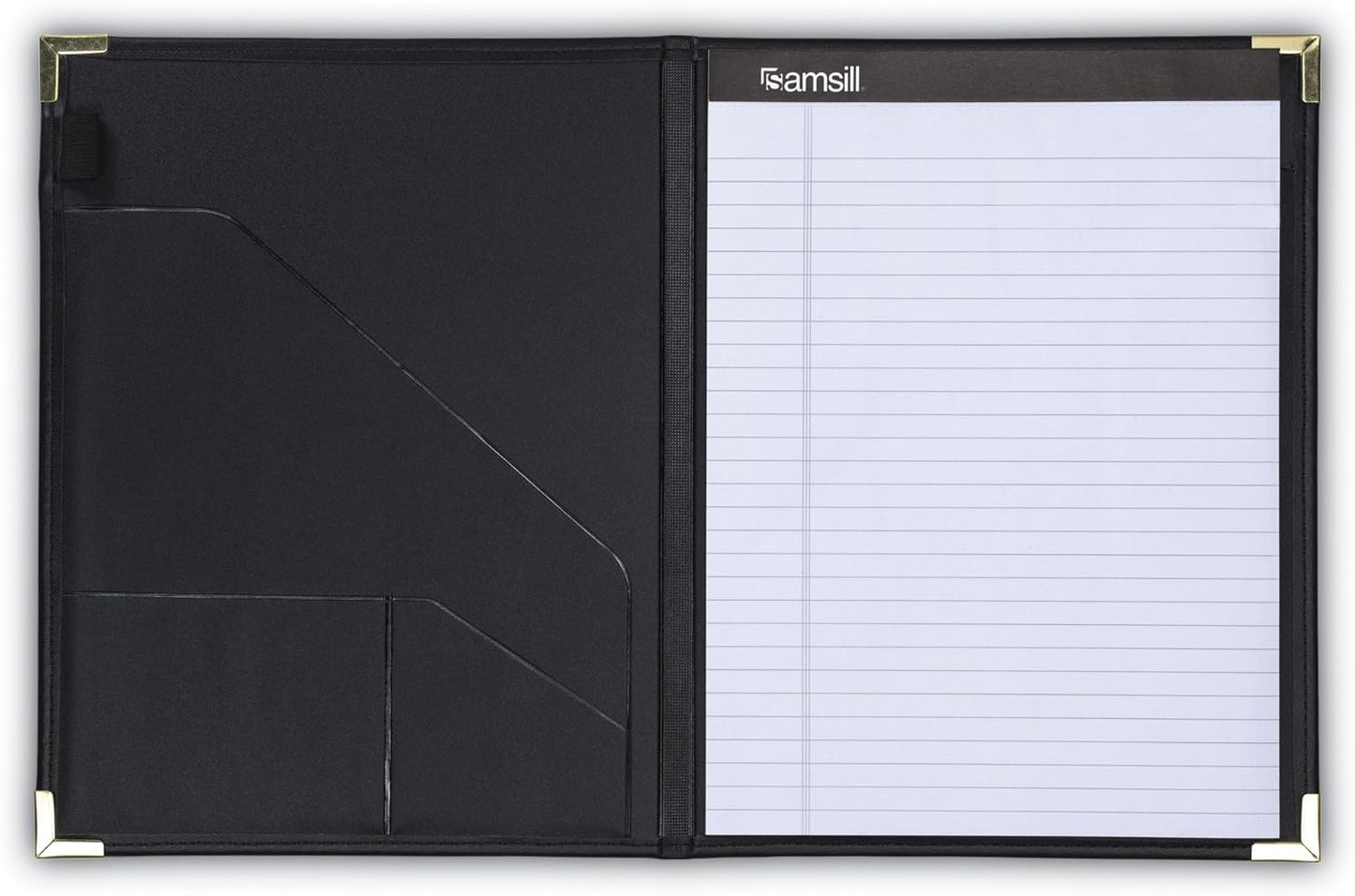 Samsill Classic Collection Business Portfolio - Executive Padfolio for Resume & Document Organizer - 8.5 by 11-Inch Legal Pad, Faux Leather with Brass Corners (Black)