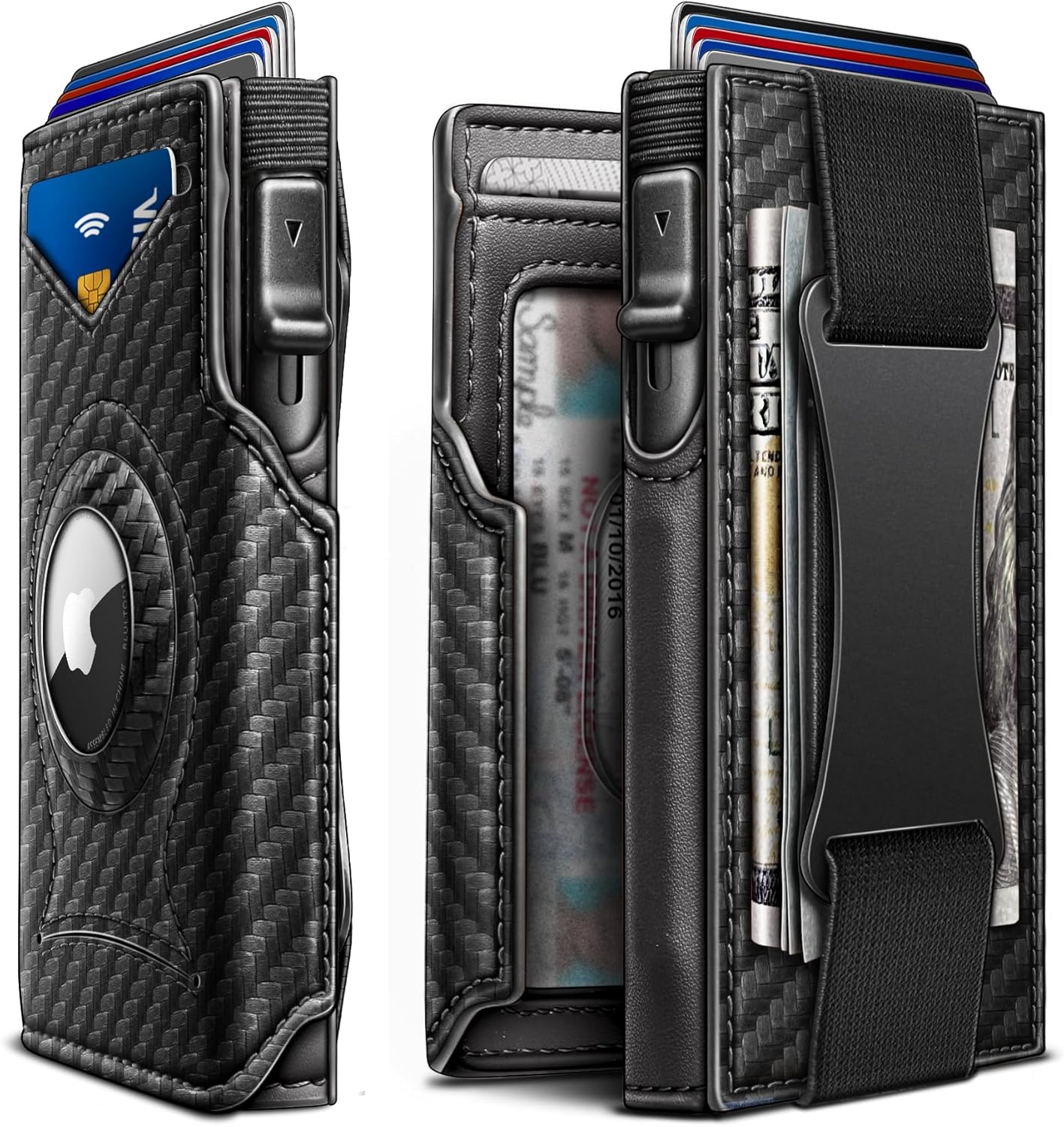 KEMISANT Airtag Wallet Men,Mens Slim Front Pocket Wallet Money Clip Standard or Apple Airtag Use 3.8"×2.8"×0.9"