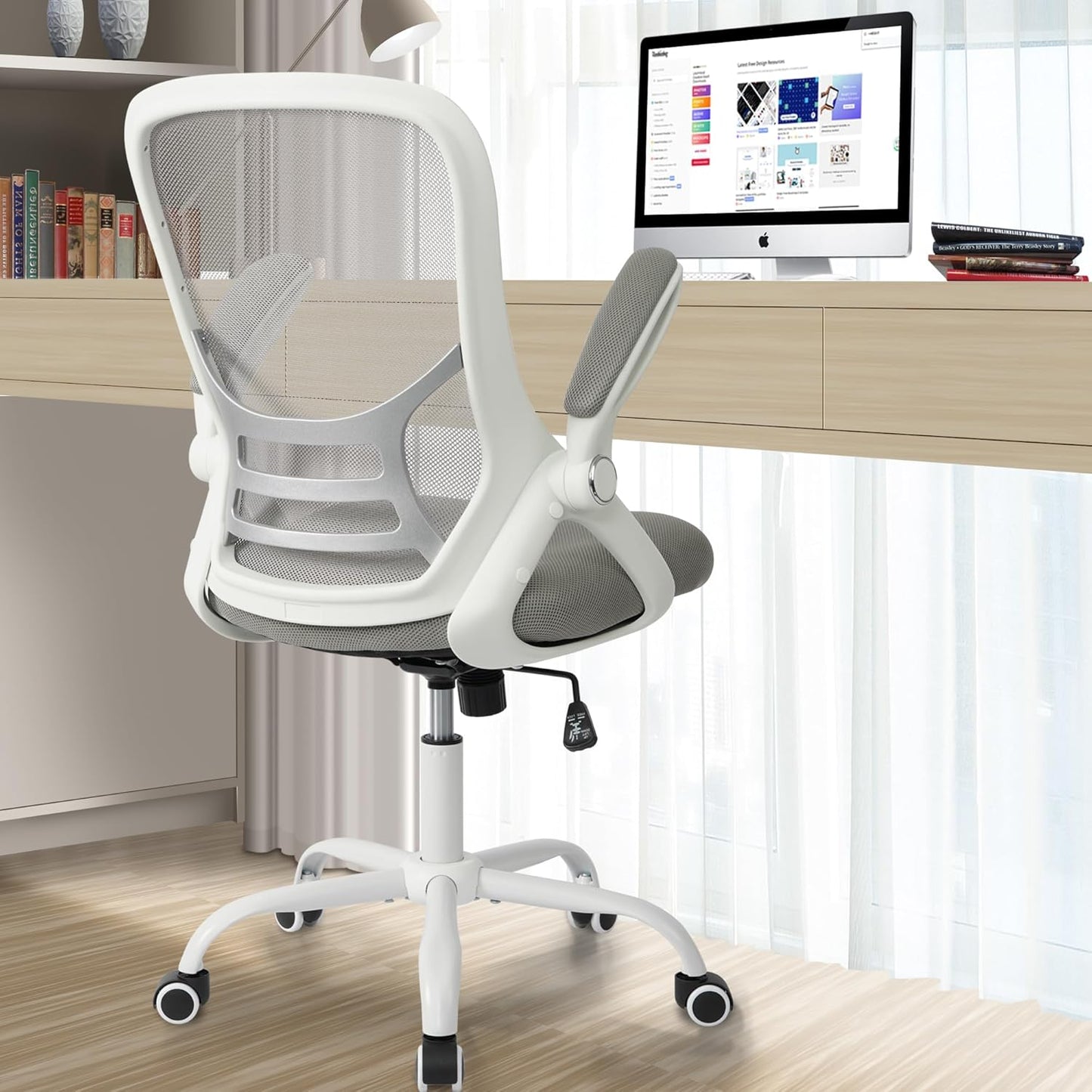 HYLONE Office Chair Ergonomic Desk Chair with Adjustable Armrests, Mesh Executive Chair, Home Office Computer Chairs for Long Hours(Grey)