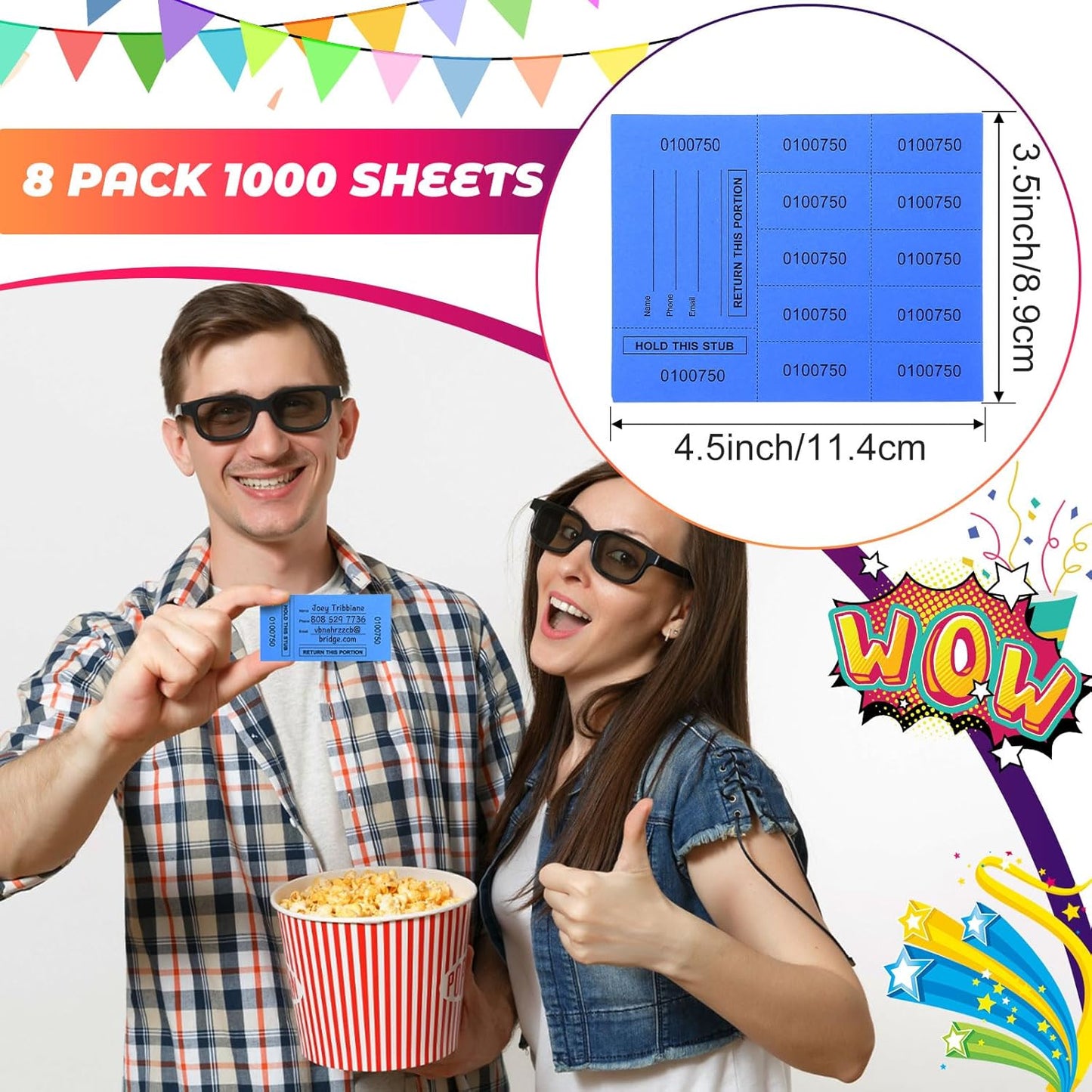 Kosiz 1000 Sheet 10 Bid Raffle Tickets Chinese Auction Tickets Sheets Auction Fundraiser Ticket Numbered with Name and Phone Number Per Sheet Raffle Tags for Silent Auction(Light Color)